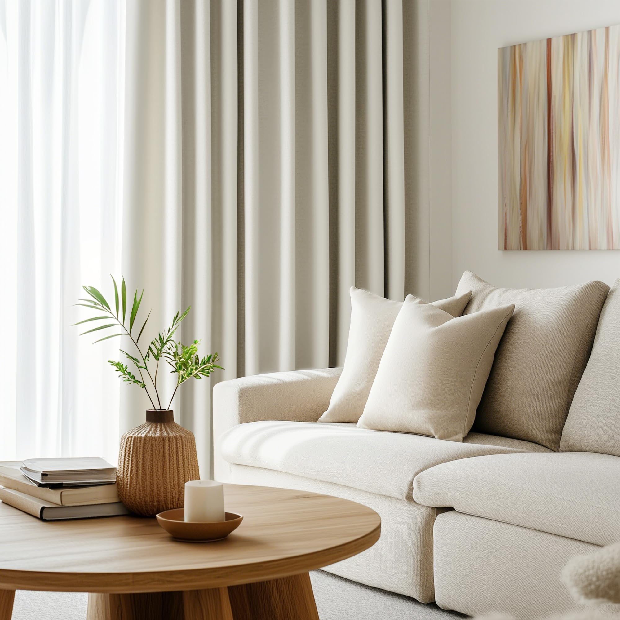 PONY DANCE Cortinas Salon Opacas de 3 Metros, Cortinas Termicas Aislantes Frio y Calor con Fruncidas, Separador del Ambiente 1 Panel para Dormitorio,300x260cm,Beige Claro