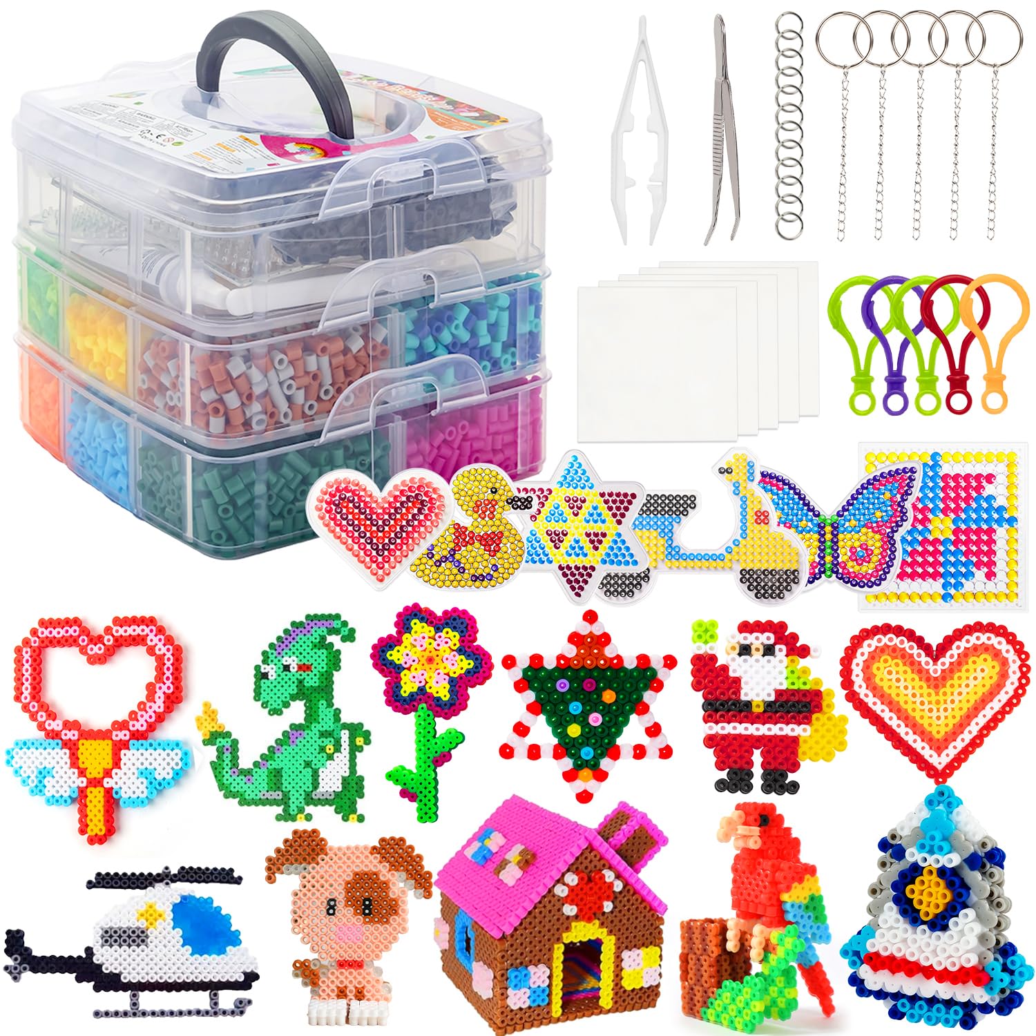 SLEMAKO Perline da Stirare, 10600 creativo Perline a Fusione con Custodia Trasparente, 6 Pegboard, Guida Utente, Set Creativo per Gioielli e Decorazioni Fai Da Te, 5MM Idea Regalo per Bambini e Natale