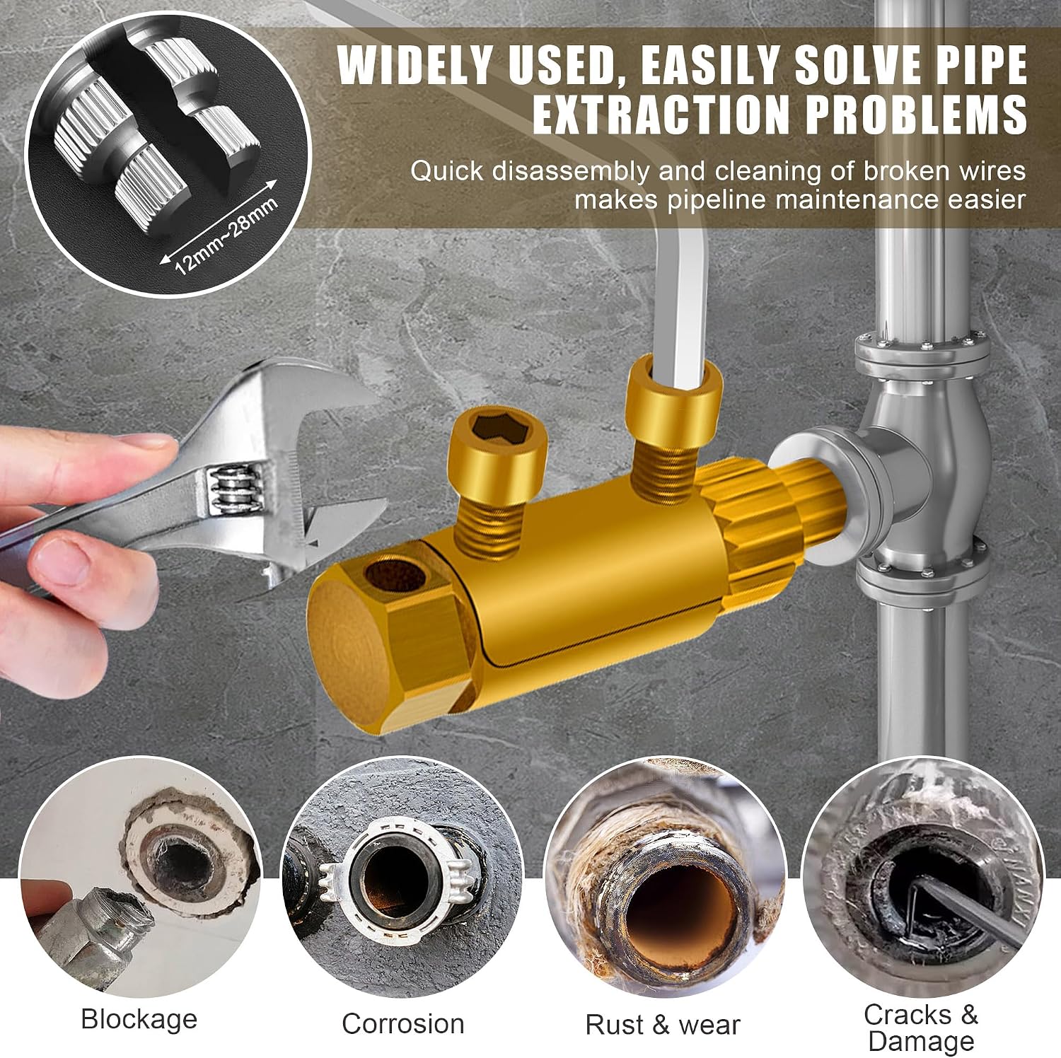 2PCS Broken Pipe Thread Extractor for 1/2"-1" Removes Rusted Faucets & Bolt | Removes Rusted/Damaged Faucet Threads, Plumbing Tool for Broken Bolts/Nipple, Handle Valve Thread Extractor (Blue and Gold)