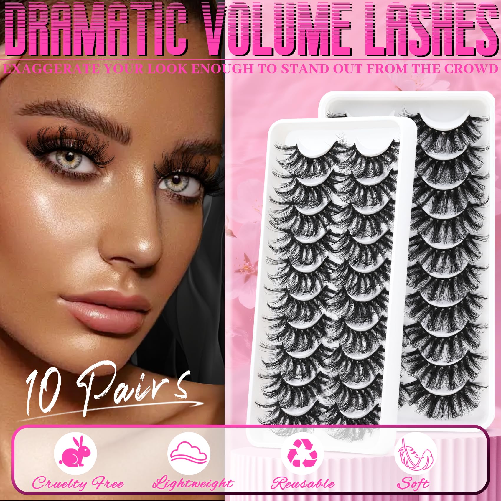 Veleasha Lashes Fluffy Wispy sztuczne rzęsy Mink Eyelashes Criss-cross, sztuczne rzęsy dla kobiet, 10 par (6D23)