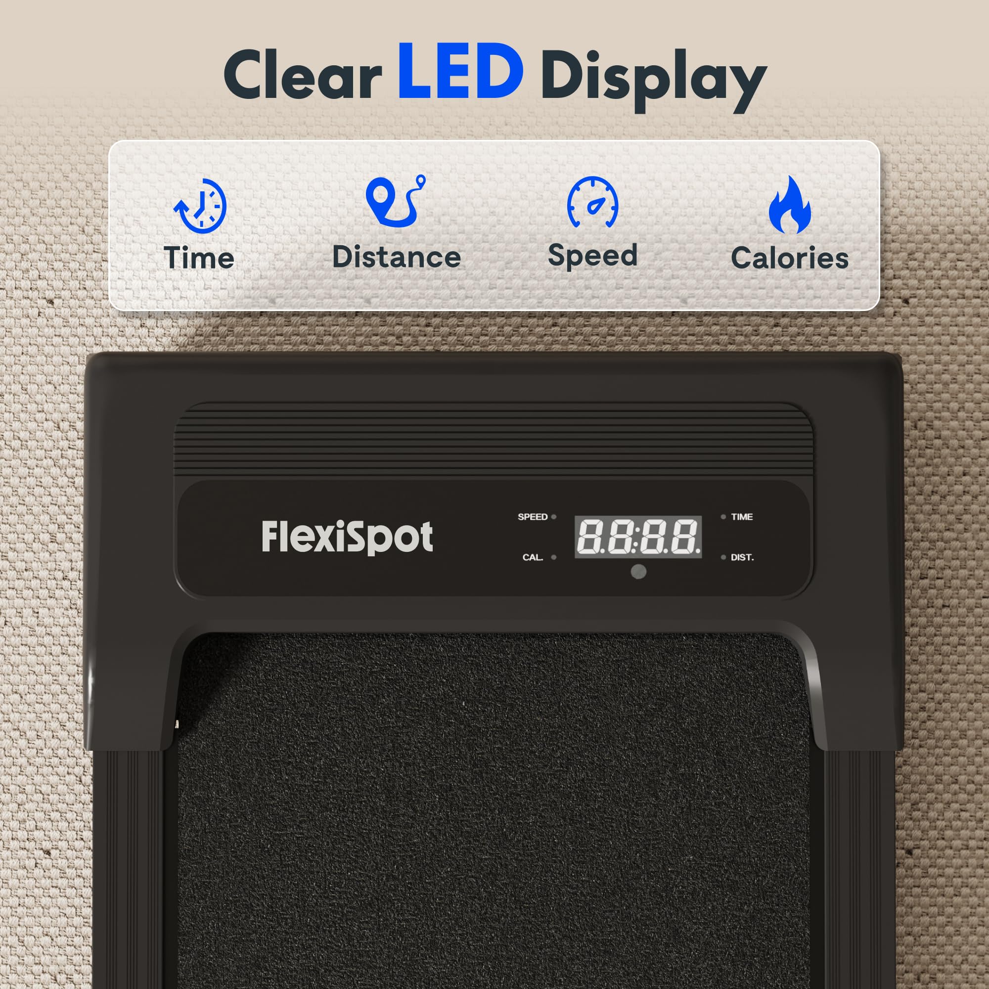 FlexiSpot GP Cintas de Correr, Cinta de Andar Eléctrica, Pantalla LED, Mando a Distancia Inalámbrico, Antideslizante y Amortiguación de Impactos, Lubricante