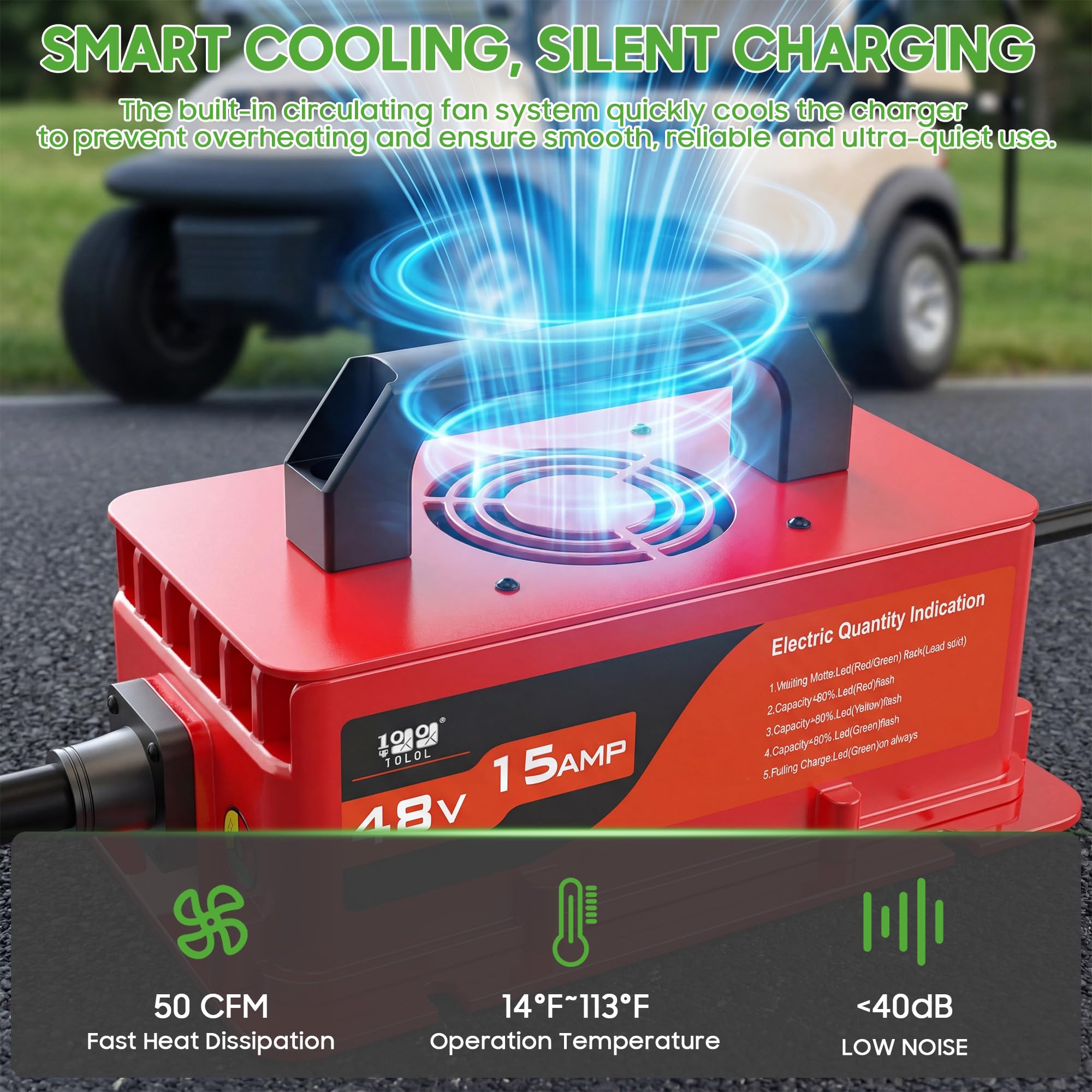 10L0L Caricabatteria da golf cart da 48 V per Club Car DS/Precedent, caricabatterie intelligente da 15 Amp con spina rotonda a 3 pin, carica per batteria al piombo, impermeabile IP67