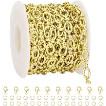 Crisjanggo 16.4 Feet Gold Plated Necklace Chains Bulk for Jewelry Making Iron Oval Rolo Chain Roll with Jump Rings and Lobster Clasps for Women and Men