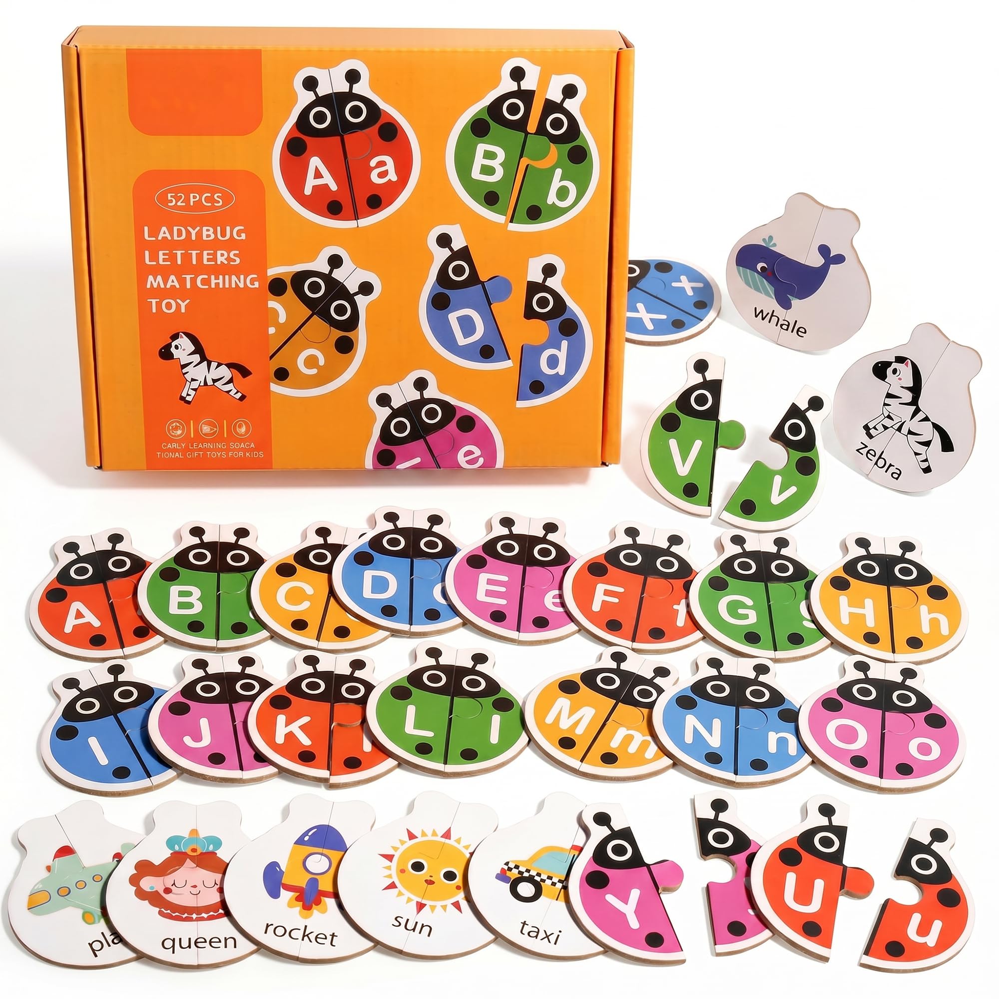KIYOVELI Ladybug Alphabet Puzzle, Self Correcting Letter Matching Game