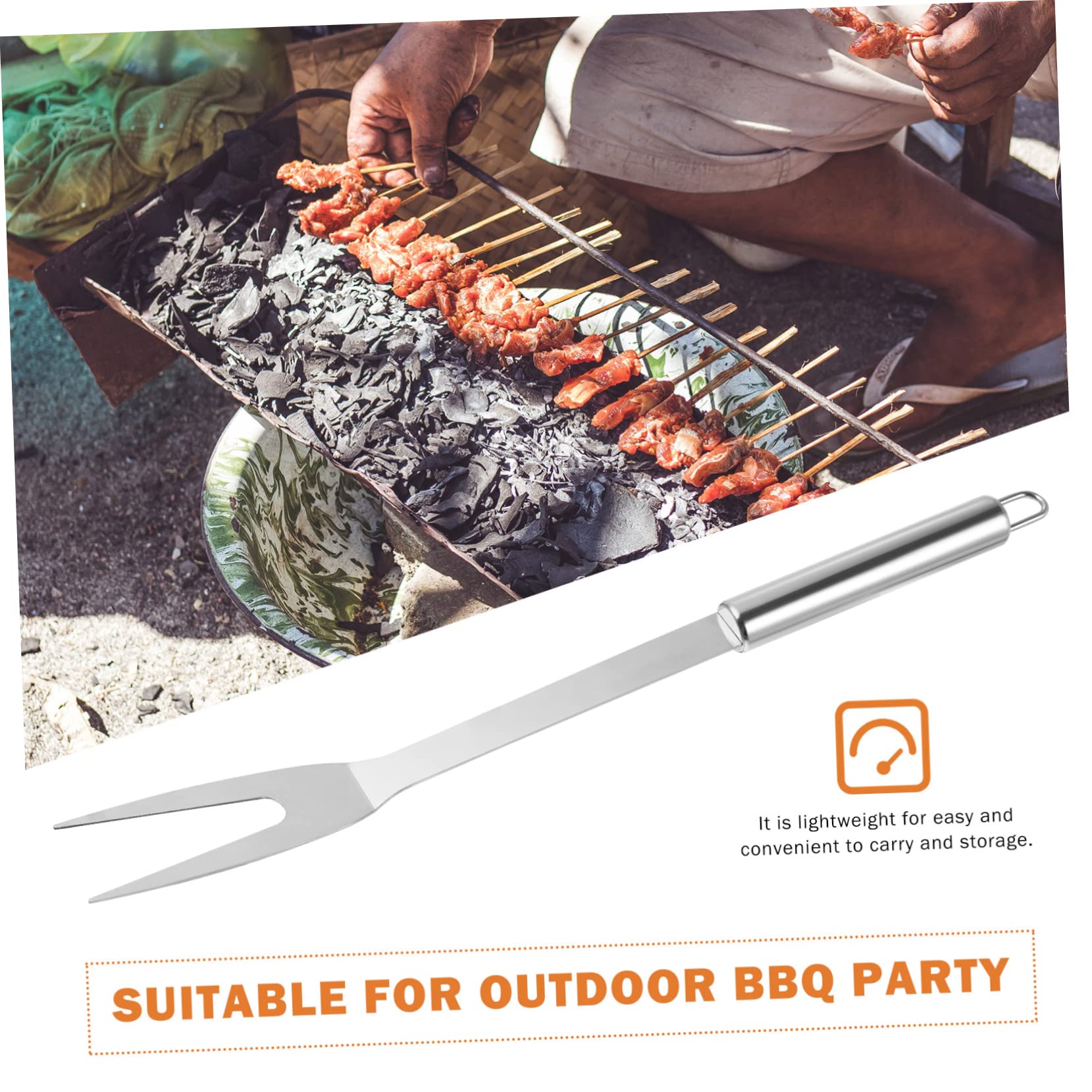 SOLUSTRE Stainless Steel Prong Bbq Fork Meat Fork for Roasting Camping Picnic Cooking Tool for Turkey and More Long Handle Design