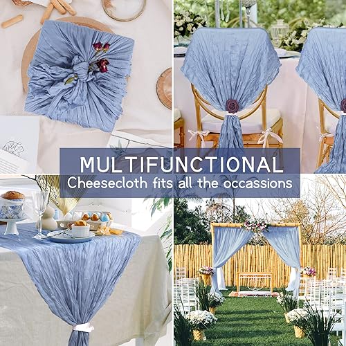Miniatura 6 de TISEMENT - Paquete de 12 caminos de mesa de gasa arrugada de 35 x 120 pulgadas, estilo bohemio, centros de mesa románticos para mesas, mantel
