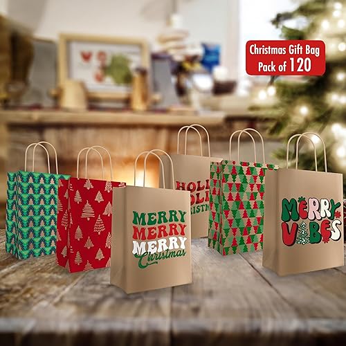 Miniatura 10 de easykart labels 30 bolsas de regalo de papel kraft de Navidad para bolsas de regalo de papel navideño, 6 diseños, bolsas de regalo de Navidad, aulas