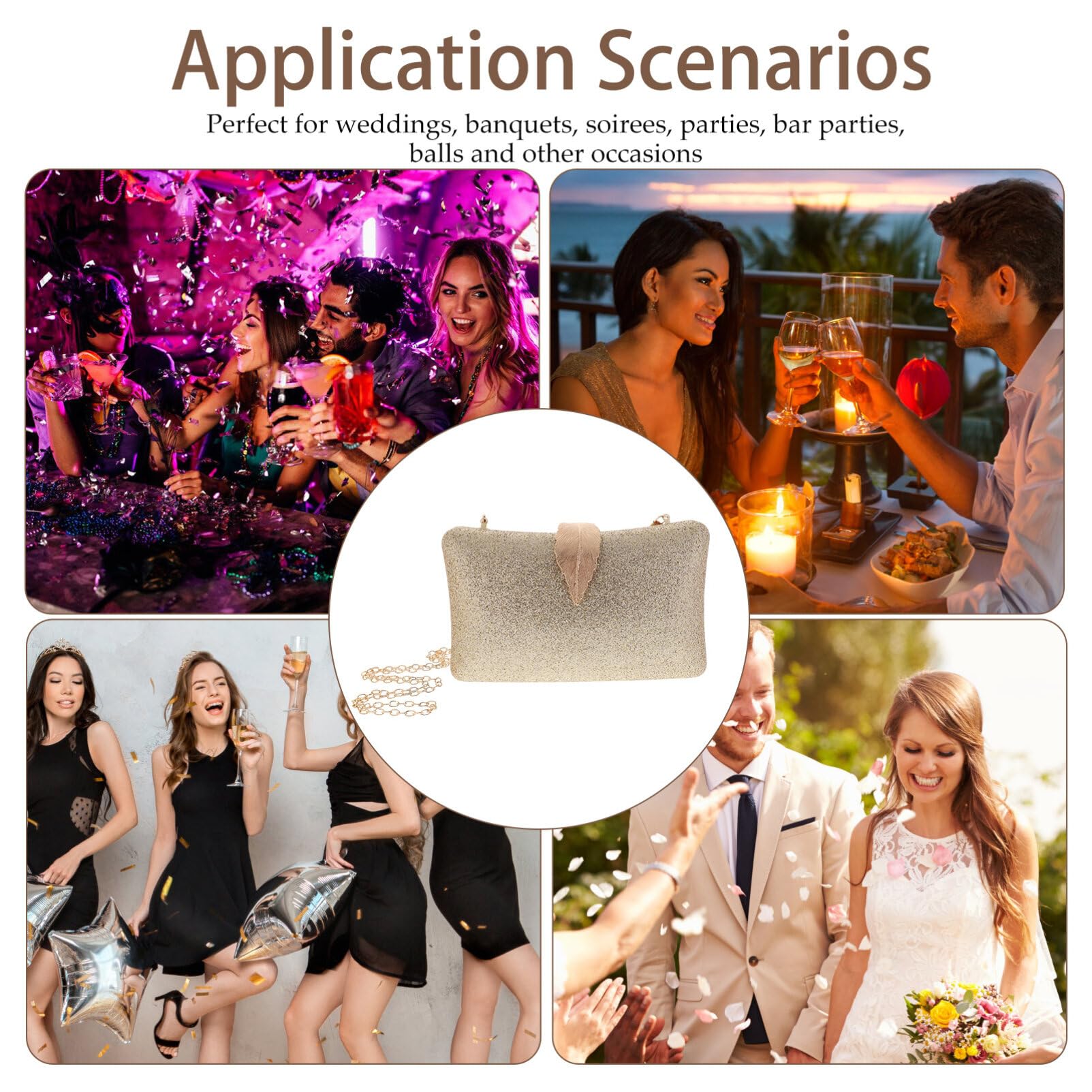 Holibanna Brillante Fiesta Banquete Bolso Bolso De Noche Con Cadena Hoja De Moda Bolso Bolsos Para Las Mujeres Crossbody Bolso De Boda Bolsos De Embrague Para Mujer Bolso De Embrague Bolso