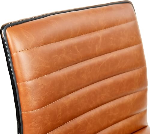 Miniatura 9 de Flash Furniture - Silla de oficina, vinilo marrón, estructura negra, sin reposabrazos, asiento y respaldo acanalados, diseño de respaldo bajo