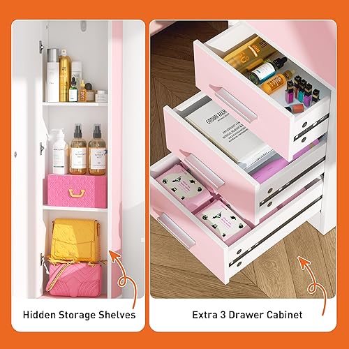 Miniatura 28 de Greenvelly Escritorio de maquillaje blanco con espejo, maquillaje de madera con 3 modos de iluminación, 2 cajones espaciosos y 6 compartimentos de