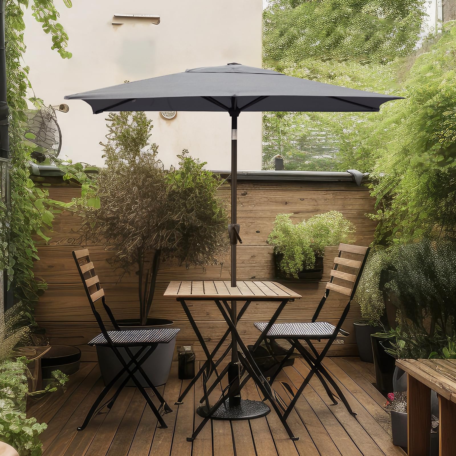 Sekey Aluminum Sonnenschirm mit Kurbel und Knicker, 210 × 140 cm Sonnenschirm Rechteckig für Balkon Garten & Terrasse Sonnenschutz UV 50+, Grau