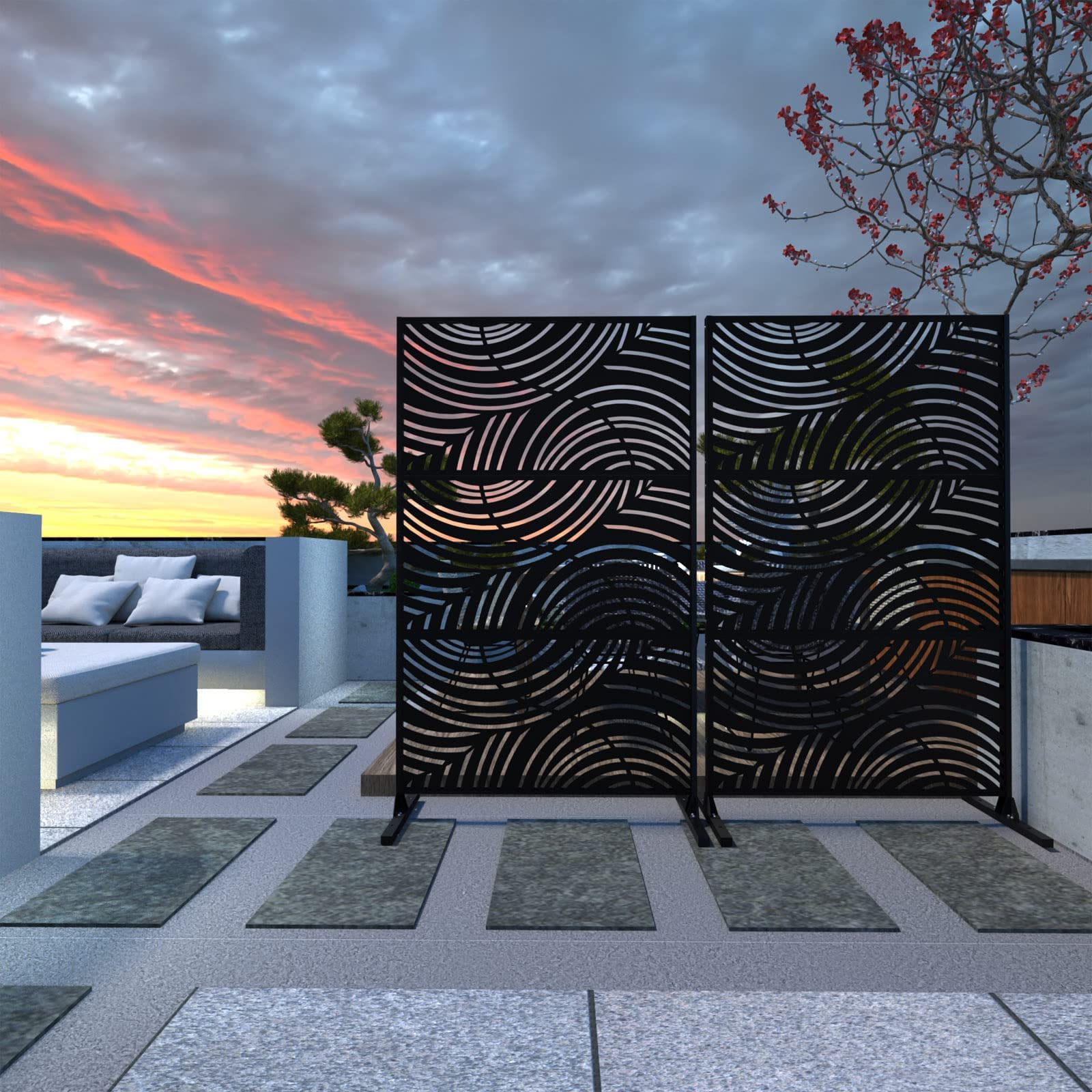 Decorative Outdoor Privacy Screens and Panels Divider with Stand, Laser