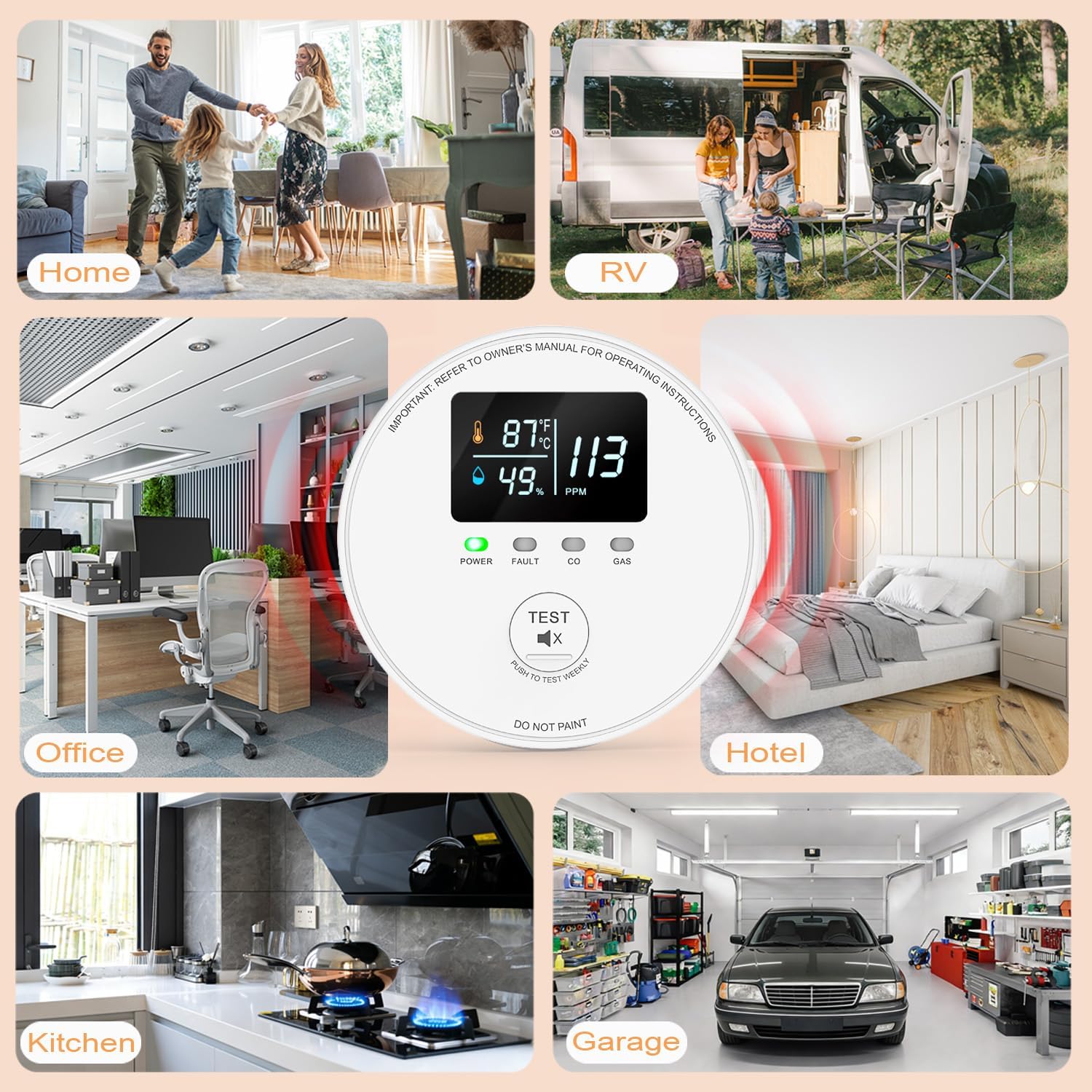 4-in-1 Carbon Monoxide Detectors Plug in, Natural Gas Detector & Carbon Monoxide Alarm with Temperature(°F/℃) & Humidity, Combustible Gas & CO Sensor and HD Display for Home, RV, Apartment