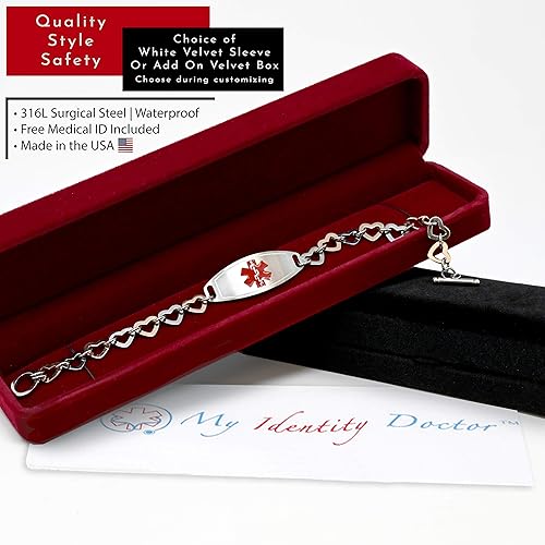 Miniatura 3 de Medical ID Bracelet for Women with Free Engraving, Rose Gold Tone Stainless Steel