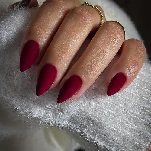 Matte Dark Wine Red Press on Nails Almond Shaped Nails