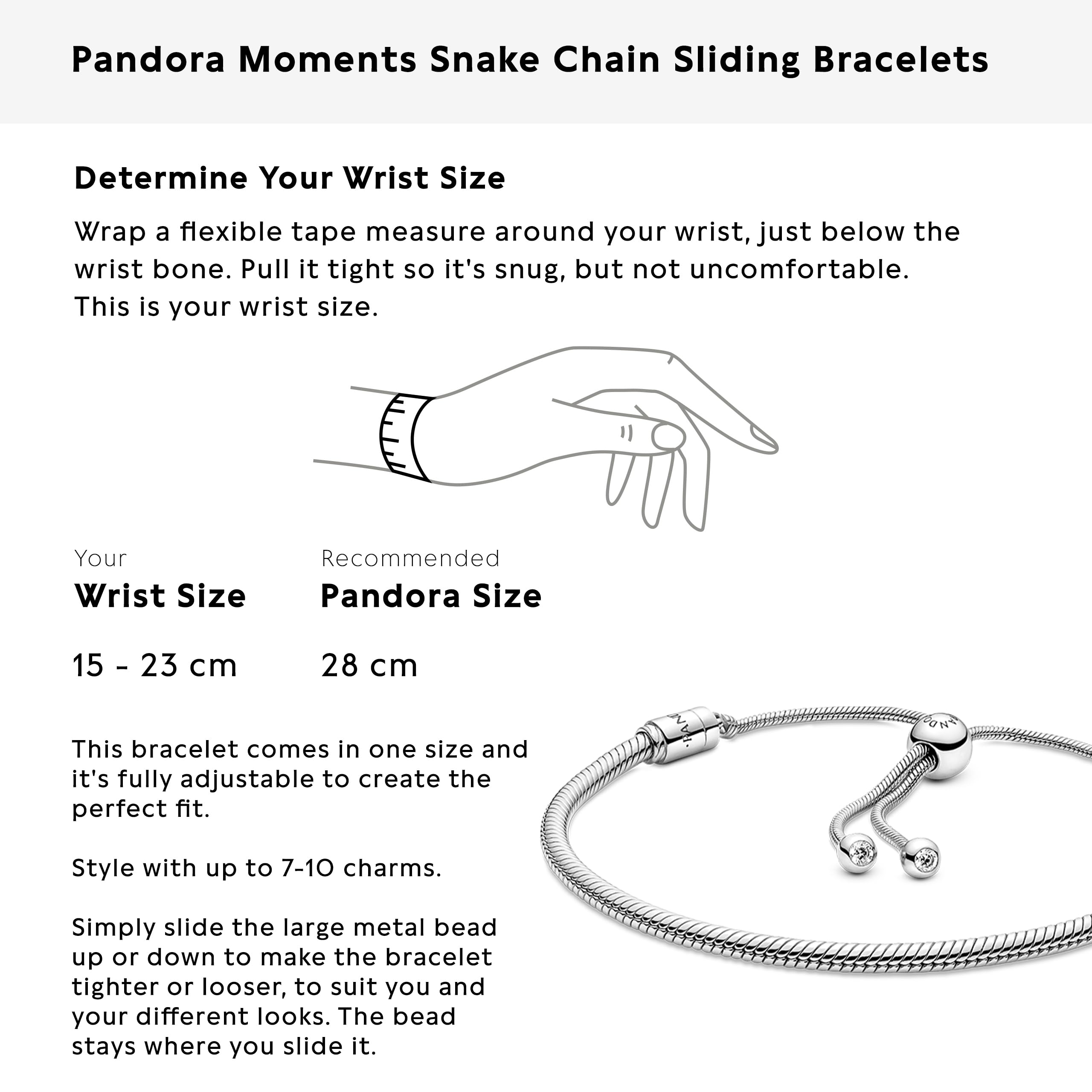 Pandora Jewelry Moments Snake Chain Slider Charm Bracelet for Women - Sterling Silver with Cubic Zirconia
