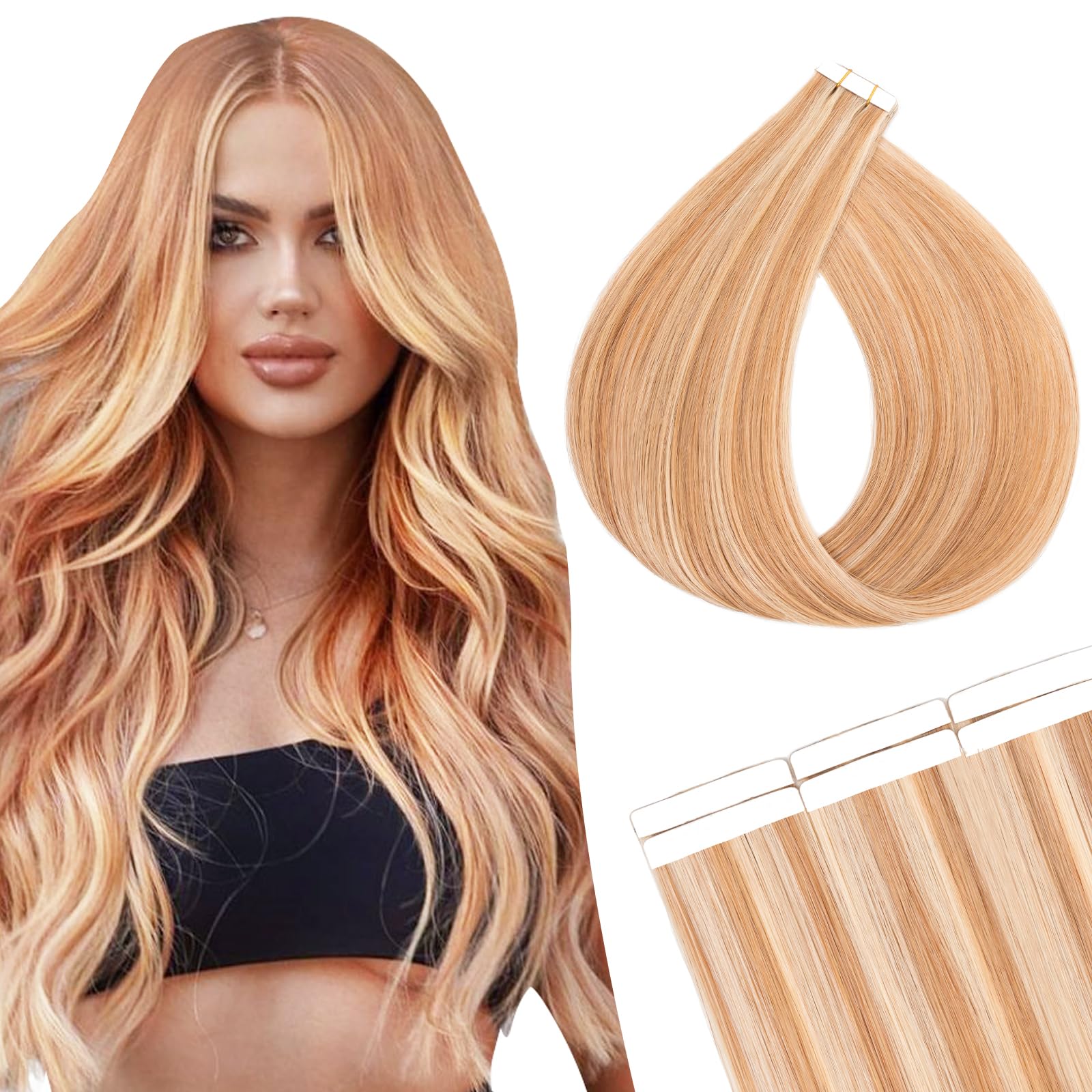 SEGOHAIR 10Pcs Human Hair Tape in Extensions, 14" Thin Tape Hair Extensions