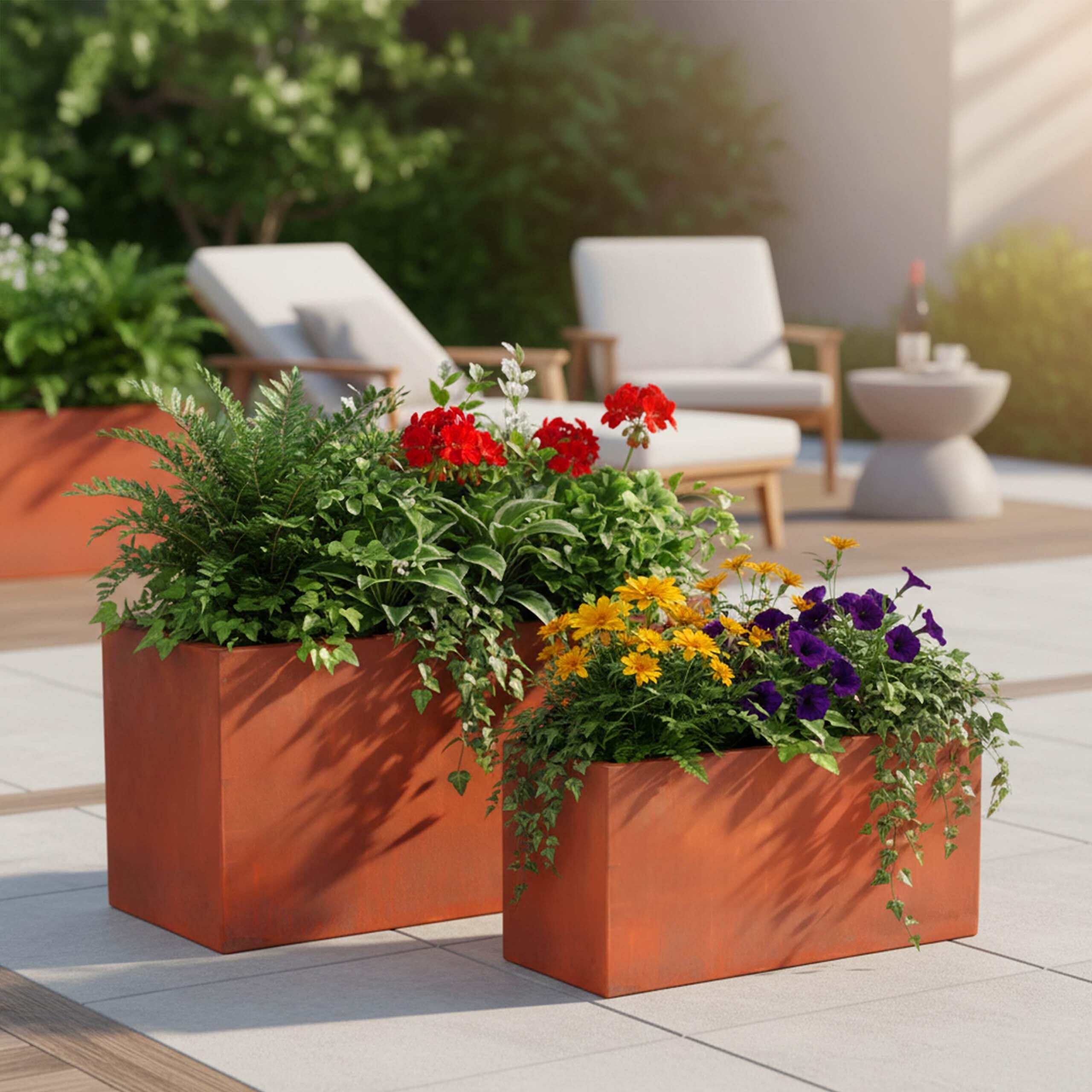 Relaxdays Fioriere, 2 Misure, Effetto ruggine, Giardino, terrazza, Balcone, rettangolari, vasi