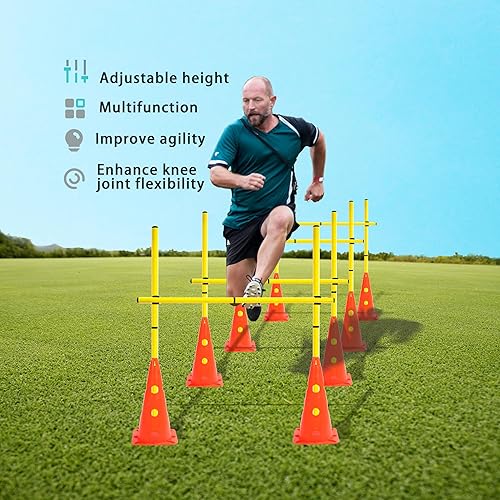 Miniatura 2 de Speed Agility Hurdles Juego de conos desmontables para entrenamiento de agilidad, juego de 8 conos de entrenamiento y 12 postes de agilidad