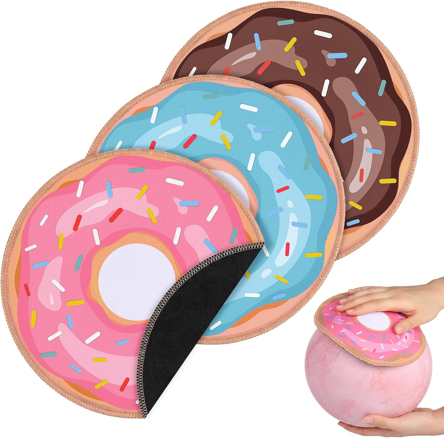 3 Pack Donut Bowling Ball Cleaner Pad 7 Inch Shammy Leather Microfiber Towels with 3-Layer Material Washable Non Slip Bowling Ball Towel for Bowl Balls Hand Wipe