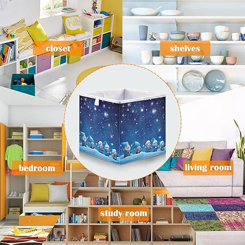 Miniatura 5 de Christmas Winter Stars Snowmen Cube Storage Bin Fabric Storage Cubes Foldable Storage Box Large Closet Organizers Baskets Containers for Shelves