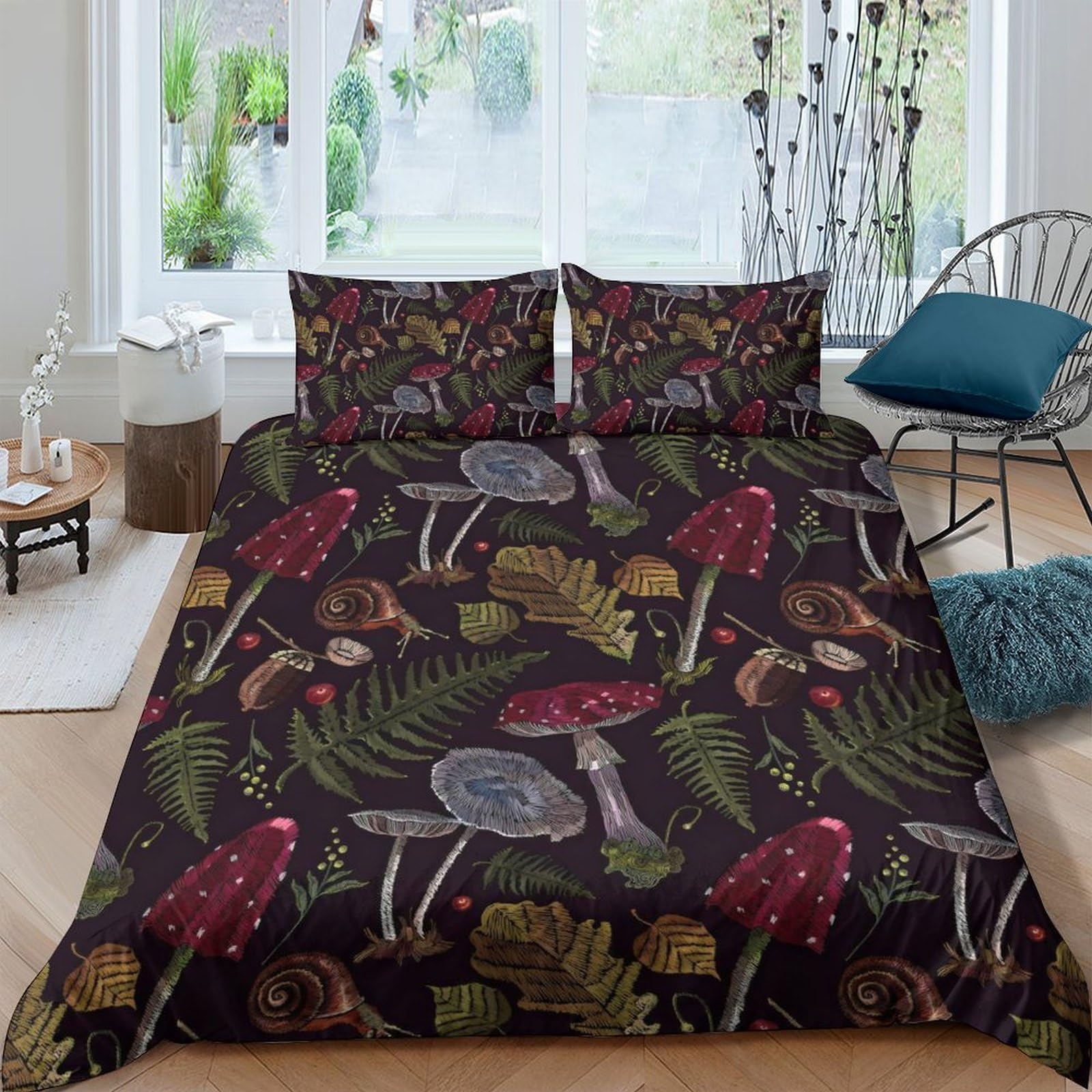 Ctjqhvkz Style-1 3D Printed Forest Mushroom Fitted Sheet Microfiber Soft Botanical Bed Cover For Bedroom Guest Room Mattress Decor Single（135X200cm）
