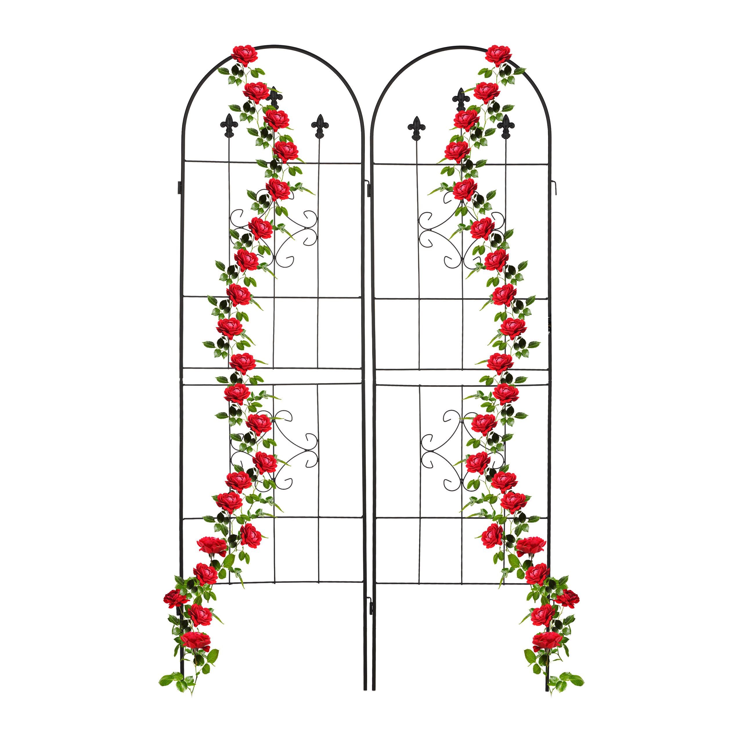 Relaxdays Grigliati per Rampicanti, Set da 2, HxL 180 x 50 cm, Supporti in Metallo per Piante, Tralicci a Incastro, Nero