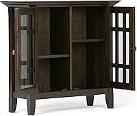 Vista 9 de SIMPLIHOME Bedford Storage Cabinet - 32 inch Wide Solid Wood Low Media Cabinet in Dark Tobacco Brown, Transitional Console for Living Room