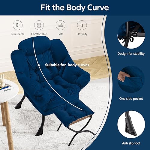 Miniatura 4 de Silla perezosa con otomana plegable, moderna y grande, sofá contemporáneo de ocio con reposabrazos, sofá tapizado, silla de lectura para dormitorio,