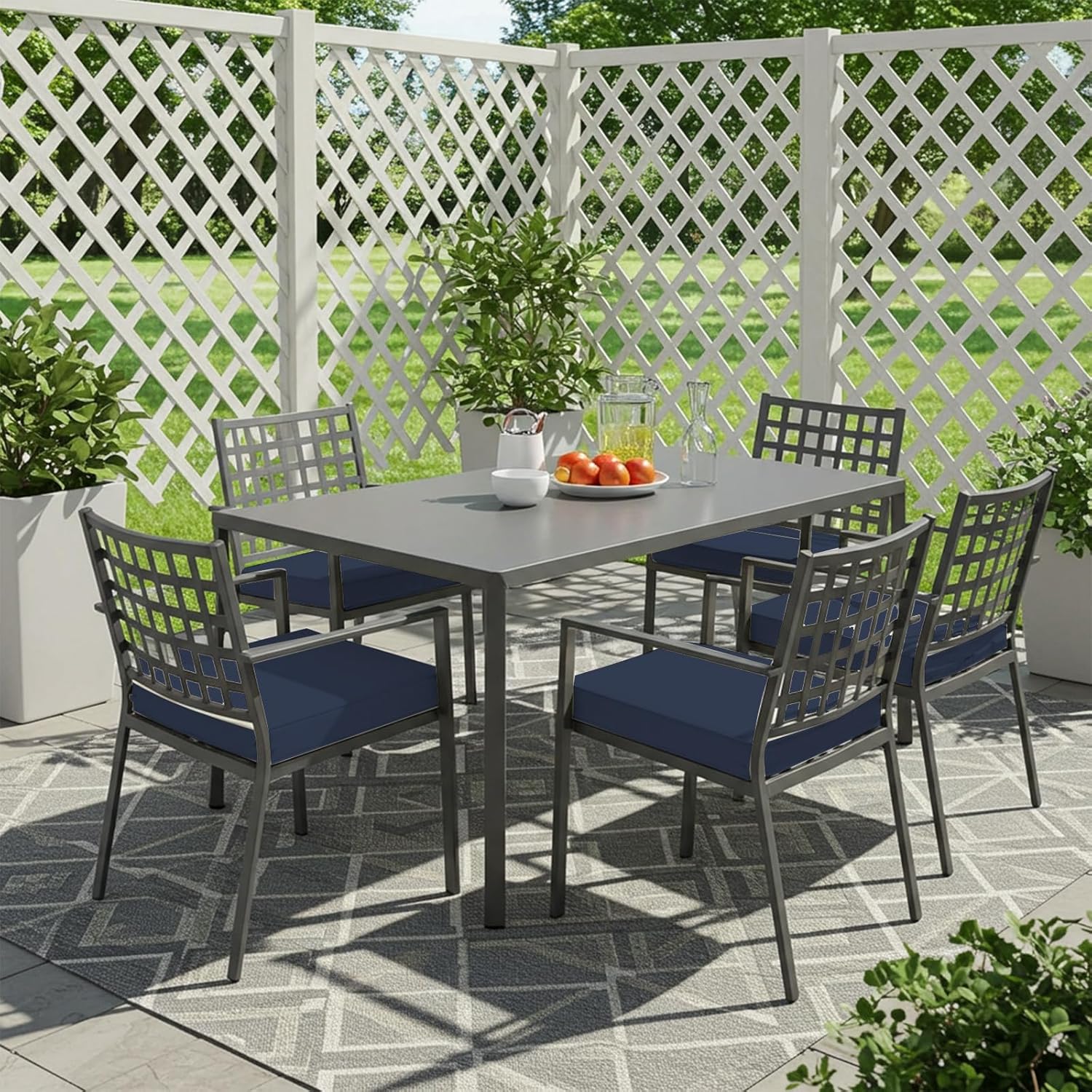Navy Blue Foam Square Outdoor Dining Chair Cushions Set of 2