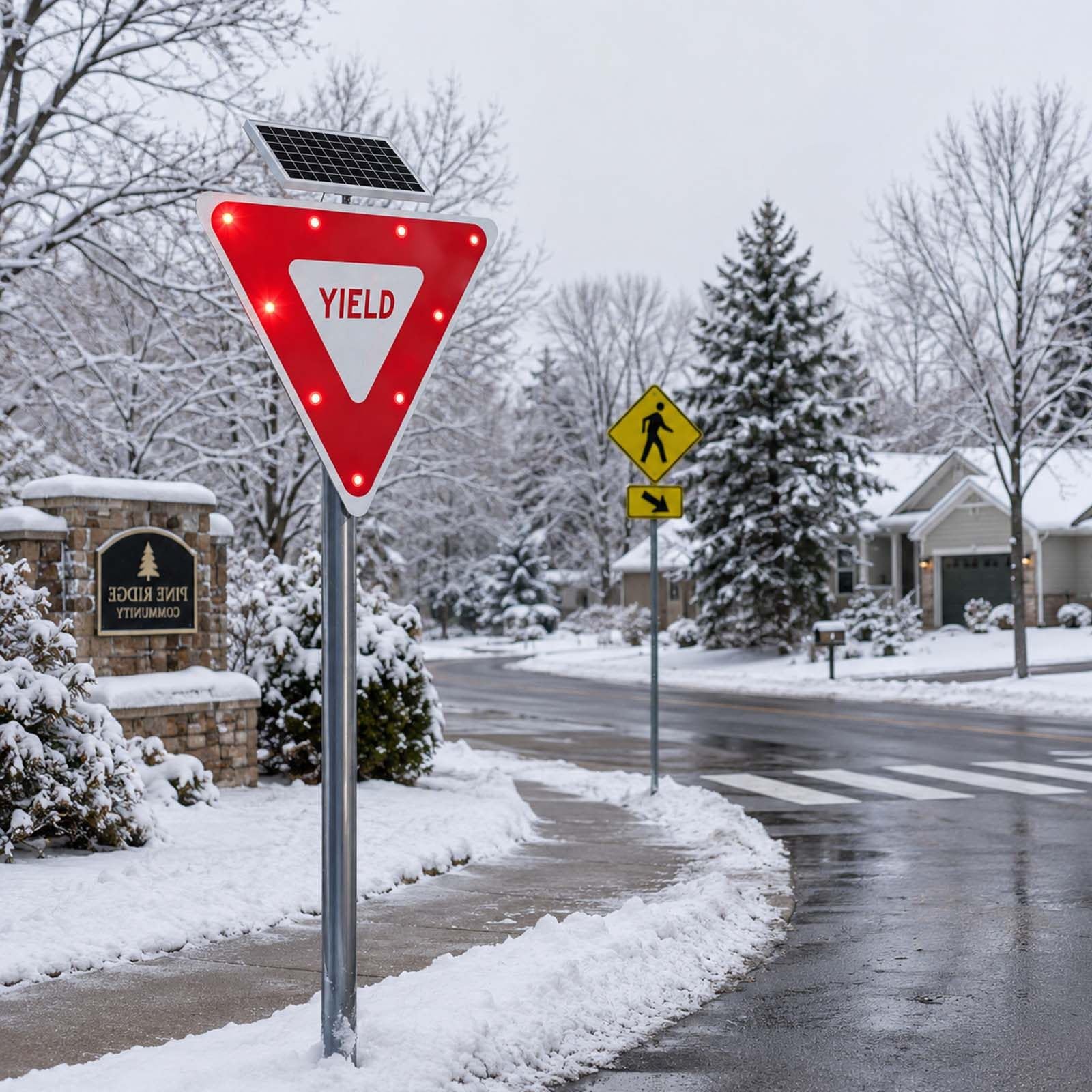 QFGain Solar YIELD Sign Aluminum Heavy Duty, Flashing Pedestrian Warning Sign with 100,000-Hour LED, IP65 Weatherproof for Crosswalk, Sidewalk, Private Road