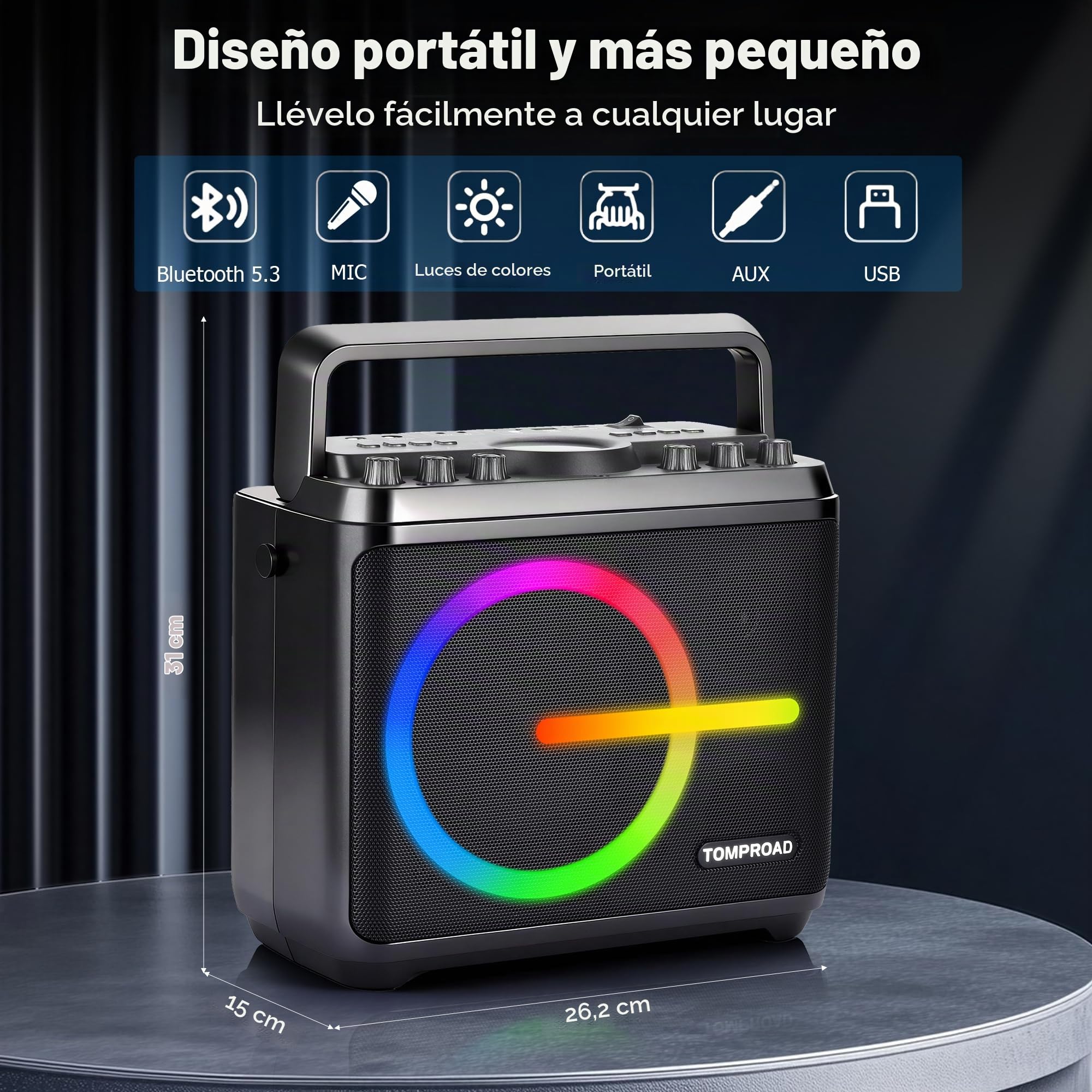 Máquina de Karaoke, Altavoz Bluetooth con 2 micrófonos inalámbricos, Sistema de megafonía portátil para Adultos y niños con Luces LED, Ajuste de Graves/Agudos,Rec para Fiestas en casa.
