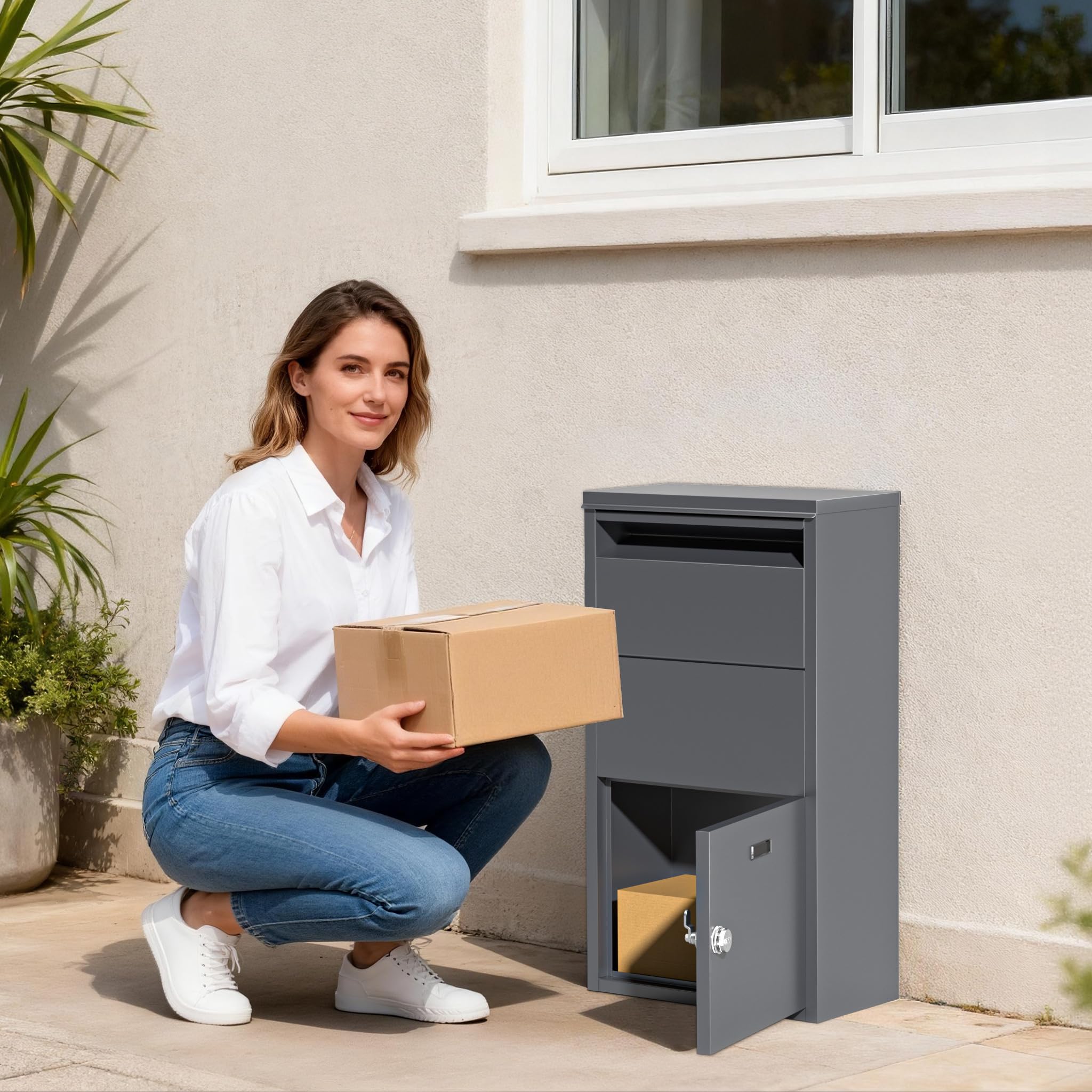 Wiltec Buzón para Paquetes Antracita 410 x 220 x 750 mm, buzón para Paquetes doméstico, recepción privada de Paquetes y Paquetes pequeños, buzón de Acero