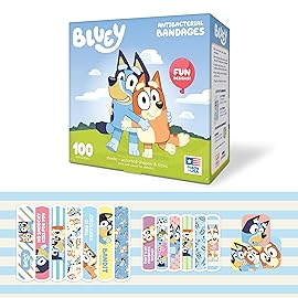 Bluey Kids Bandages, 3 Assorted Sizes 100 CT | Wear Like Stickers, Flexible Adhesive Bandages for Minor Cuts, Scrapes, and Burns. Great Gift idea and Stocking Stuffer