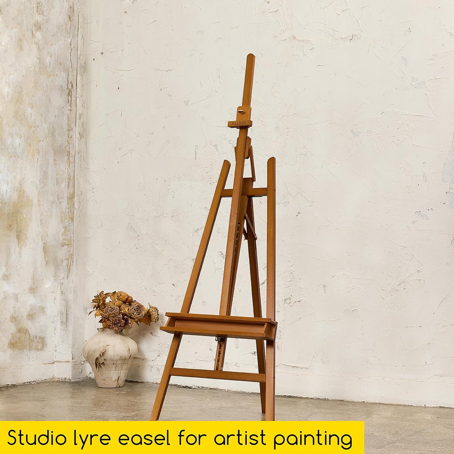 MEEDEN Art Easel Stand: Solid Beech Wood Painting Easel Stand with Storage Tray- Adjustable A Frame Artist Easel for Painting, Hold Canvas up to 48”- Perfect for Sketching, Oil Painting, Acrylics