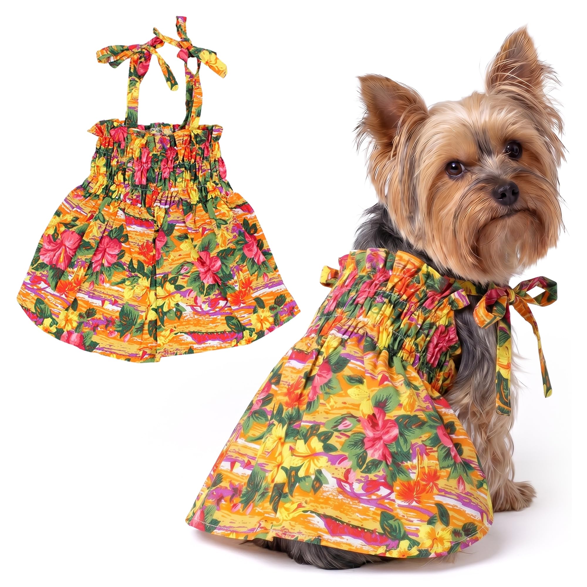 Robe hawaïenne pour chien respirant avec bretelles de traction intégrées