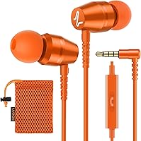 LUDOS OMNITONE Wired Earbuds with Mic, 3.5mm Jack, 5-Year Warranty - Comfortable In-Ear Headphones for iPhone, Samsung, Laptop, Kids - Orange