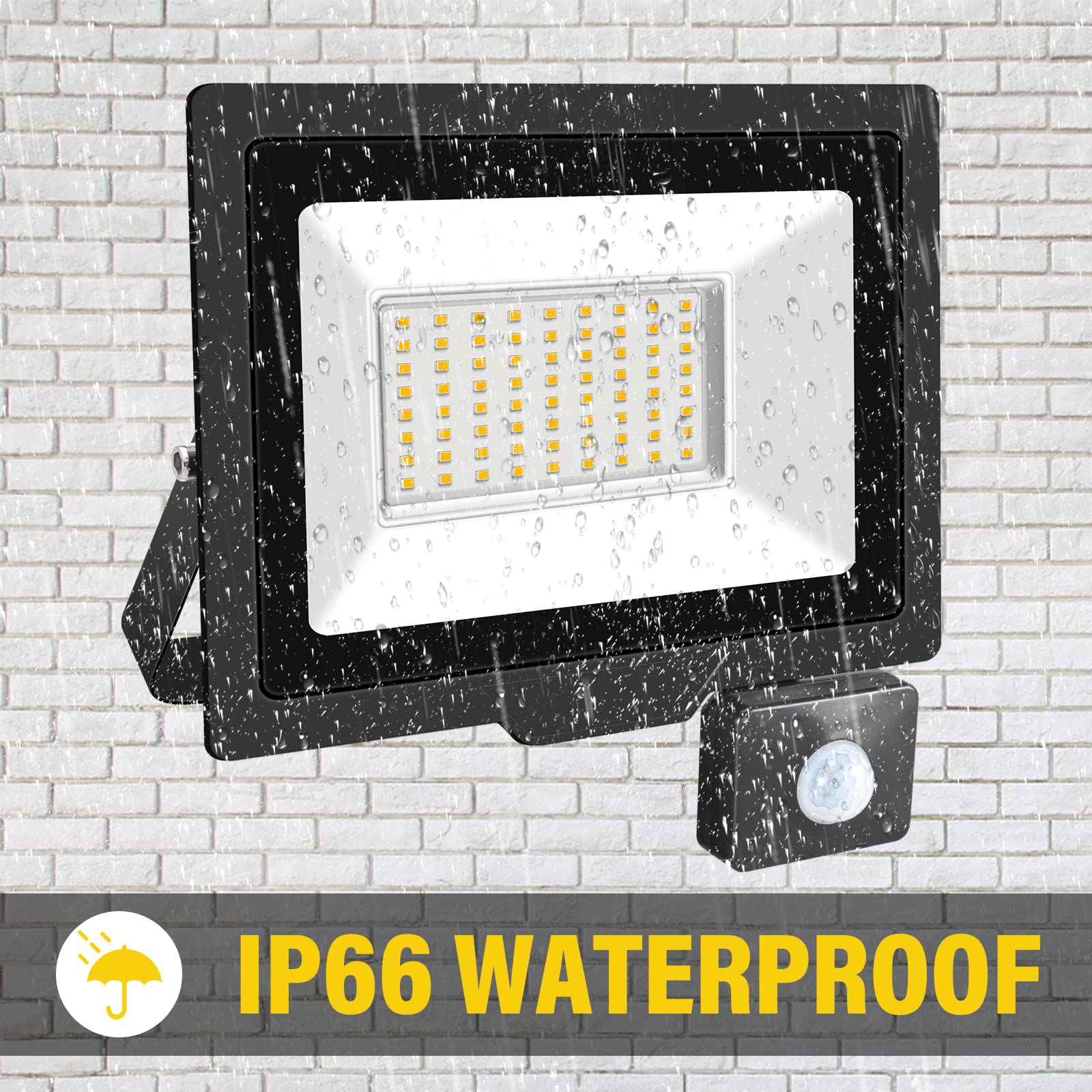 Willpower 2pcs LED Floodlight 50W 5000lm LED Security Lights Outdoor with Motion Sensor IP66 Waterproof PIR Lights Warm White 3000K Wall Light for Garden Garage Court Patio Lawn - Image 4