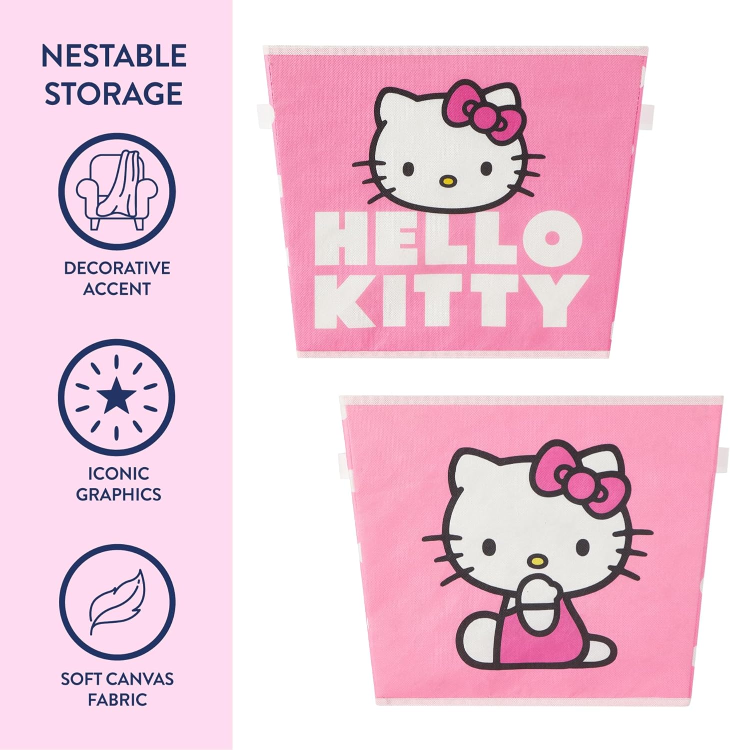 Hello Kitty 4 Piece Storage Solution Set with Pop Up Hamper, Collapsible Storage Trunk and 2 Nestable Storage Bins