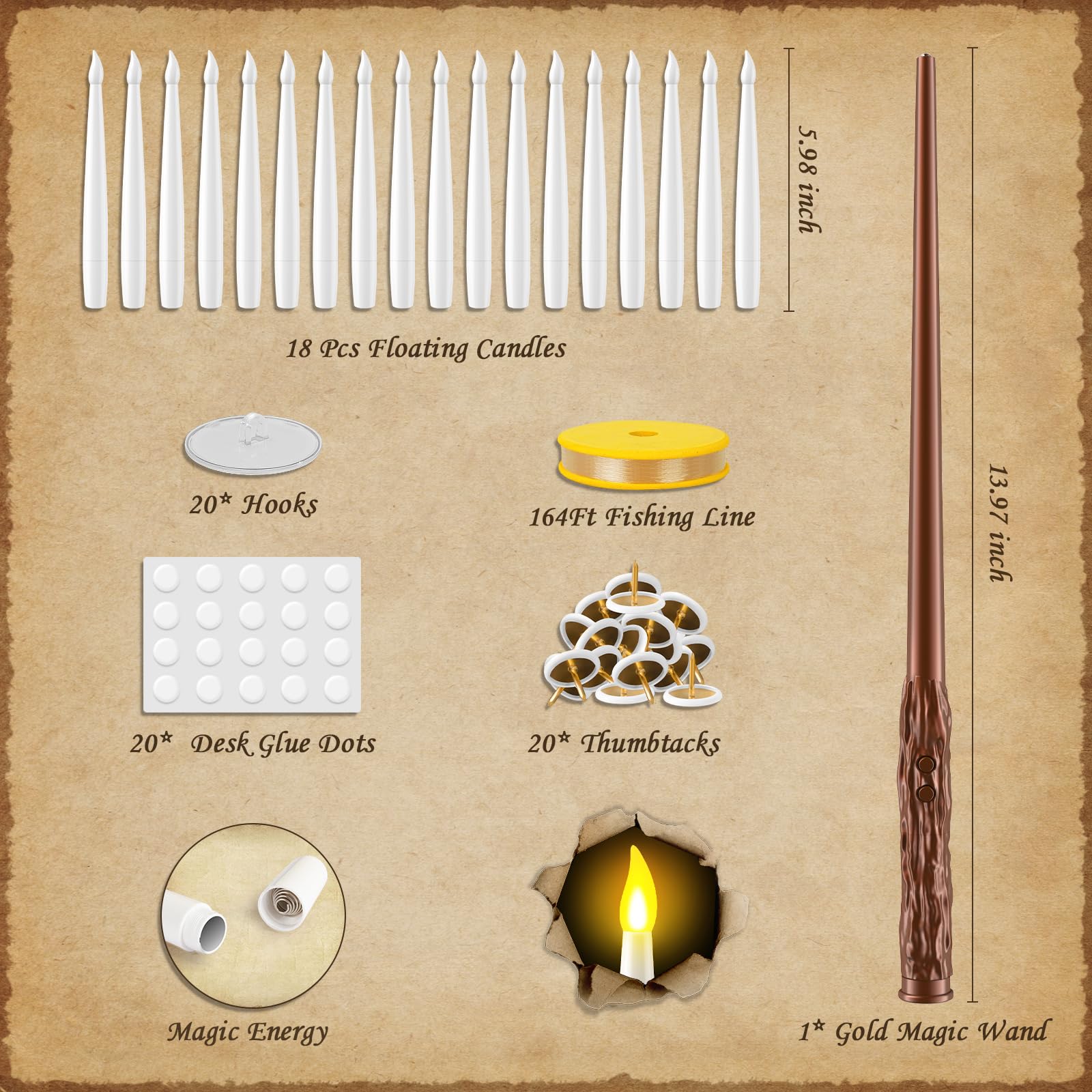 TLPUHU Lot De 18 Bougies Flottantes D'Halloween – Bougies Magiques Sans Flamme Avec Baguette Scintillante – Lumières Chaudes – Idéales Pour Fenêtre Intérieure, Chambre à Coucher, Halloween, Cosplay