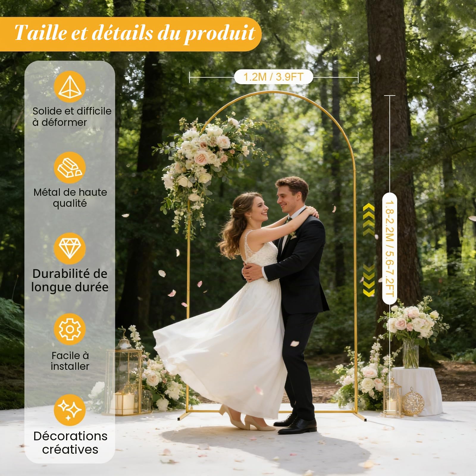 Support De Fond pour Arche De Mariage De 1,8-2,2 M,Arche en Métal