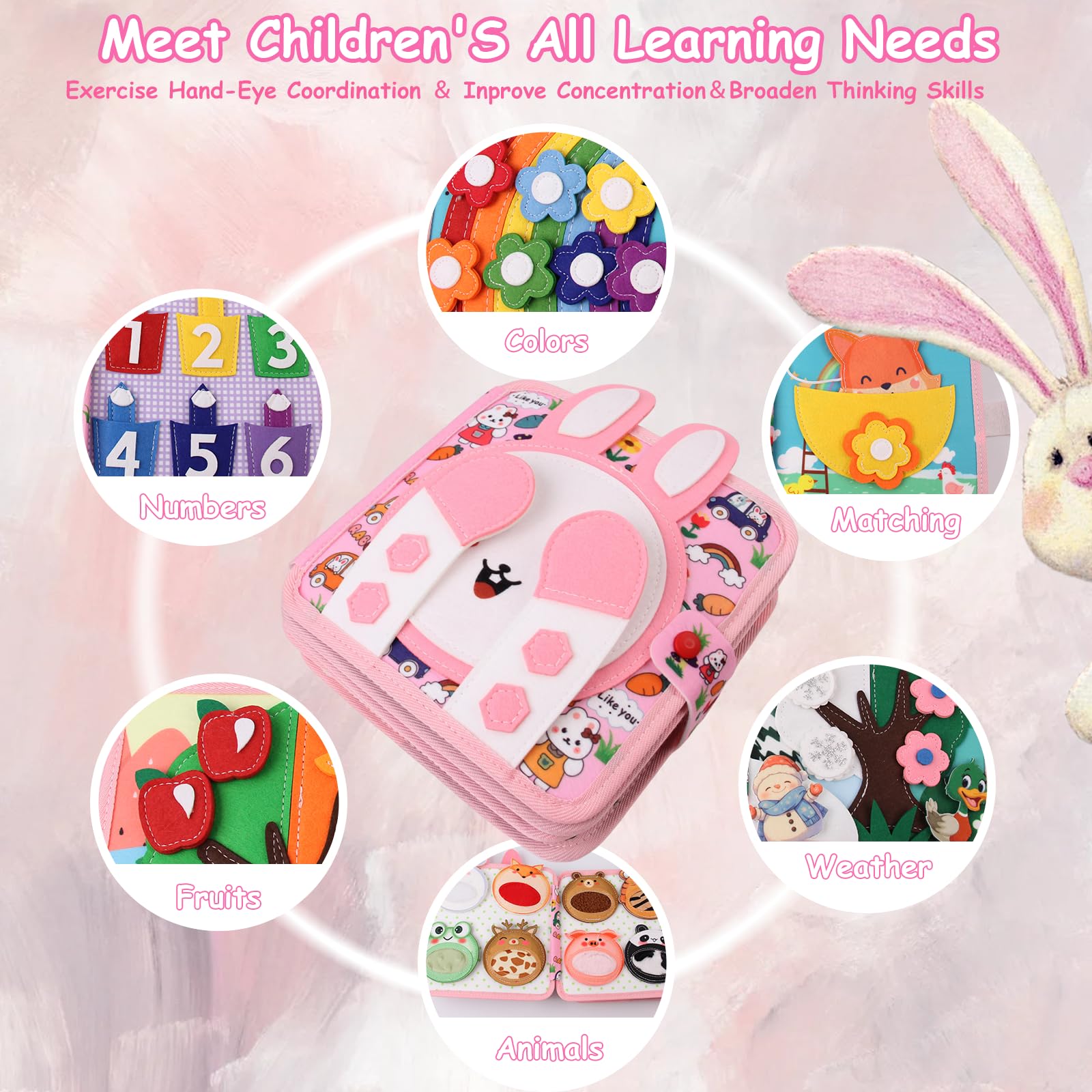 Busy Board Montessori,Juguetes Niños 1 Año Libro Interactivo, 16 en 1 Busy Board de Actividad,Quiet Book-Libro Sensorial Bebe,Regalo Bebe Educativo para niños 1 2 3 4 5 6 Niños Niñas