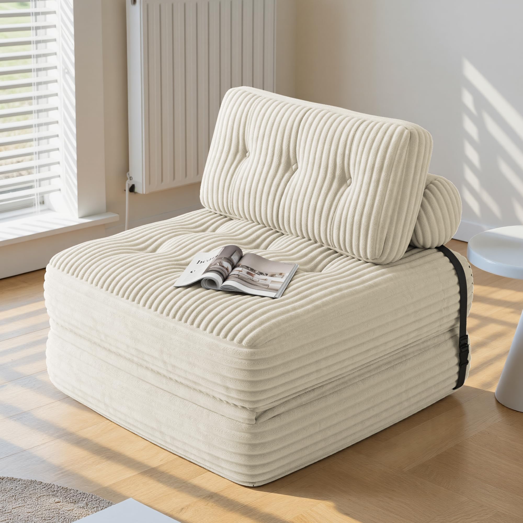 Xbro Canapé-lit Convertible 1 Place 170 x 85 cm, Canapé de Sol Convertible, Matelas Pliant Sofa en Mousse à Mémoire de Forme, Pliable Chambre Salon,Beige