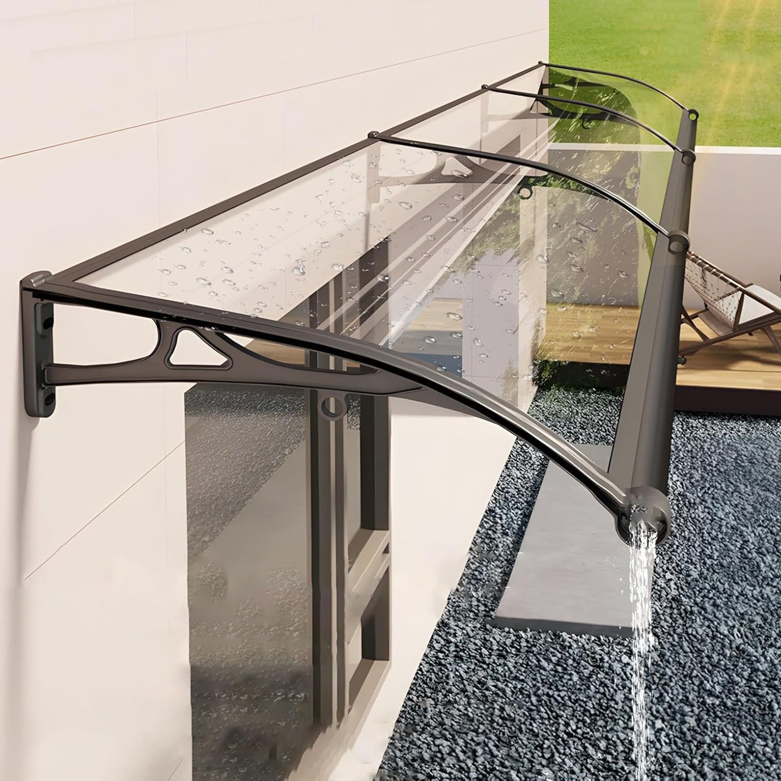 GJMSSMY Transparent Door Canopy Awning 60x210cm (24x83in) Exterior Protection for Entrance Back Porch Garden UV Rain Snow Hail Resistant with Aluminum Bracket