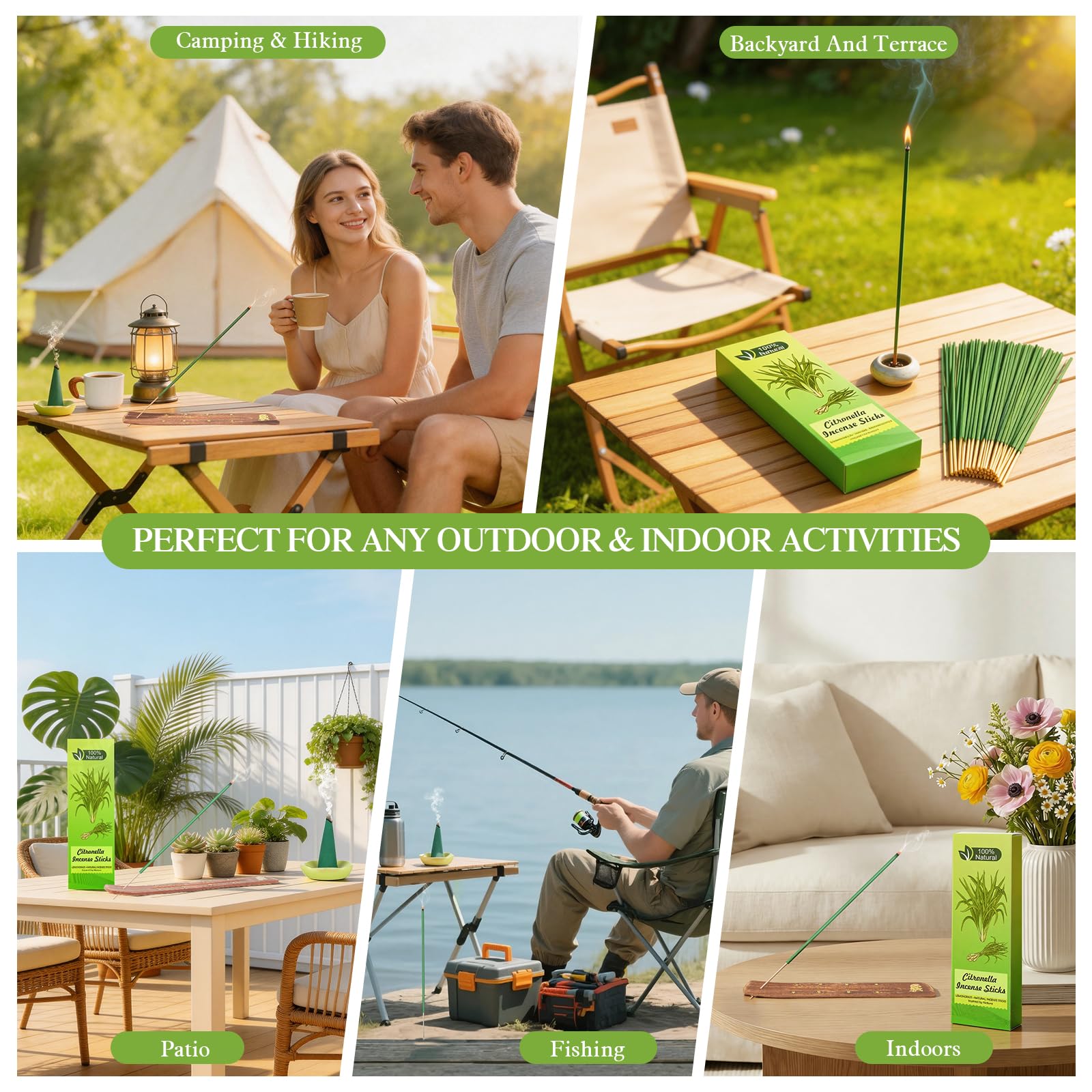 Pack de 120 Bâtonnets d'Encens à la Citronnelle + 30 Cônes avec 2 Porte-encens – Naturel pour Terrasse, Jardin