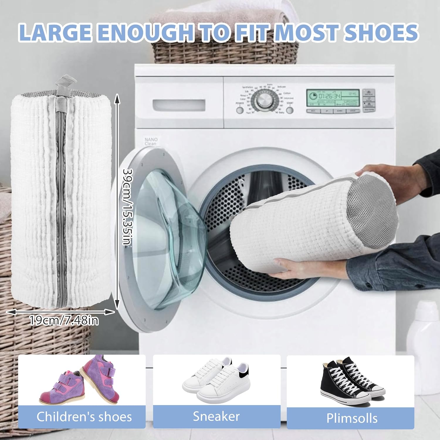 Lot de 2 sacs de lavage pour chaussures réutilisables - Anti-déformation et protection contre les dommages pendant le lavage - Image secondaire