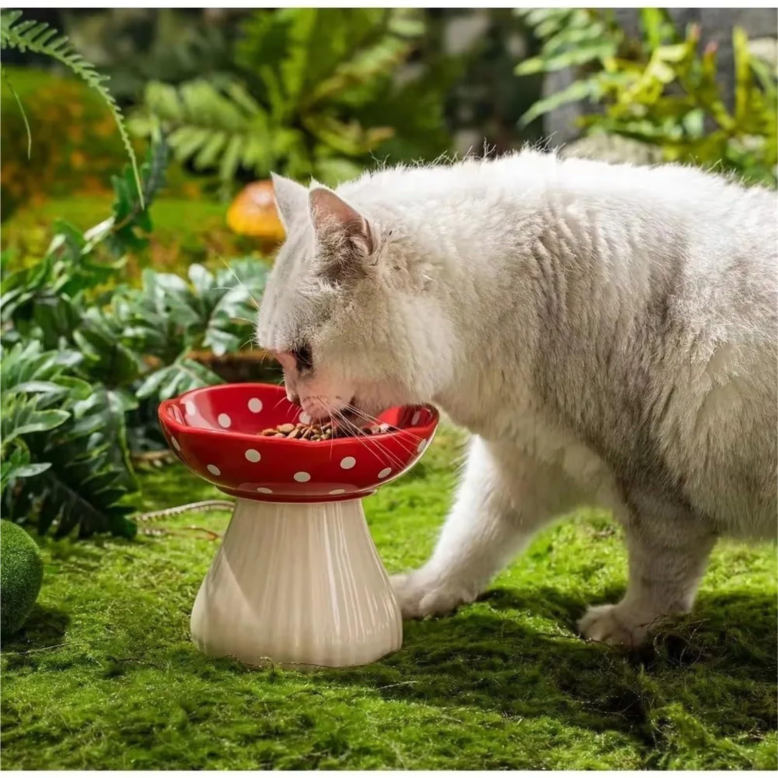 Gamelle surélevée en céramique en forme de champignon pour chat et chien (jaune)