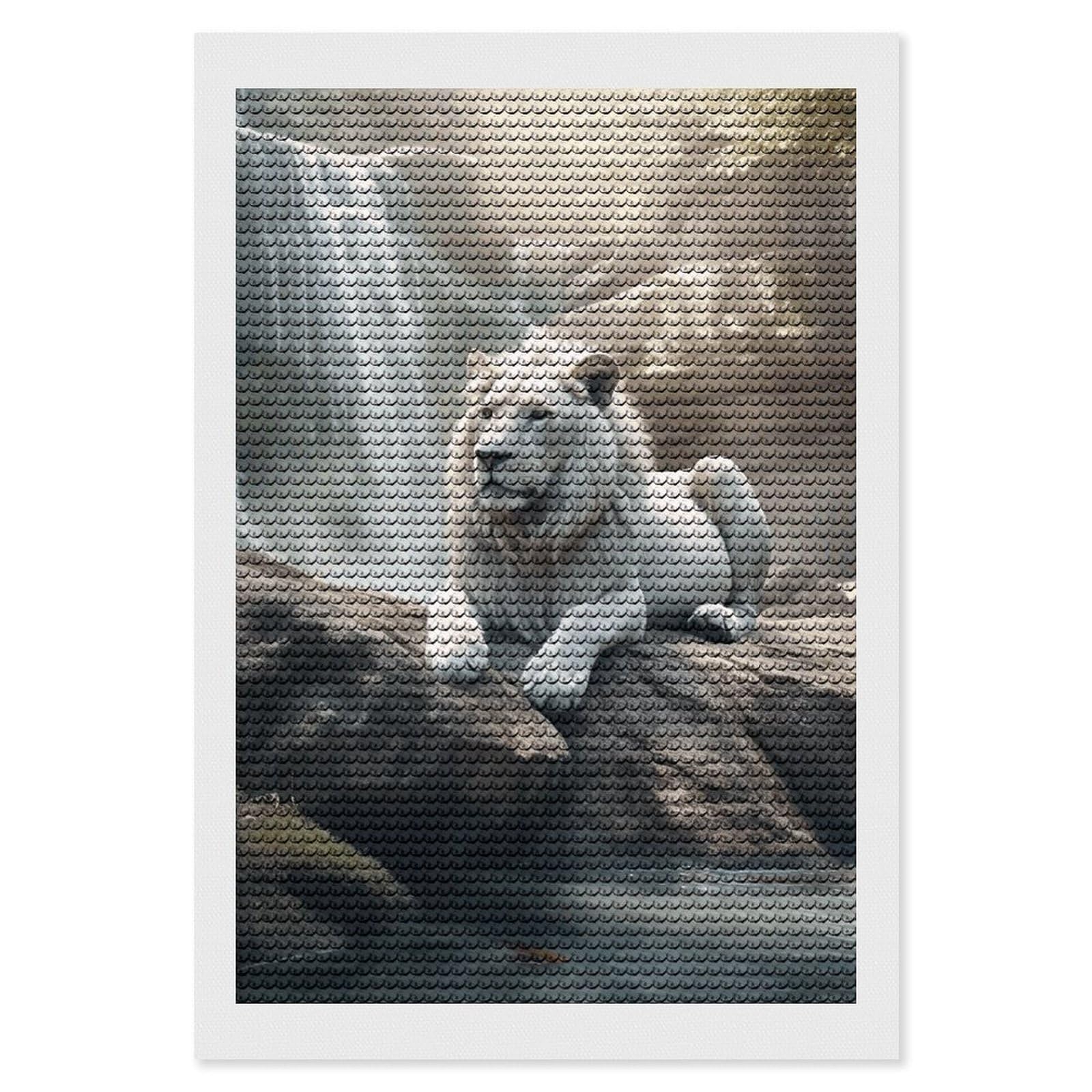 Lion on Rock Diamond Art Kits for Adults, DIY 5D Diamonds Painting Kits for Beginner, Round Full Drill Diamond Dots Painting, Diamonds Pictures Gem Art and Crafts Wall Decor 8"x12"