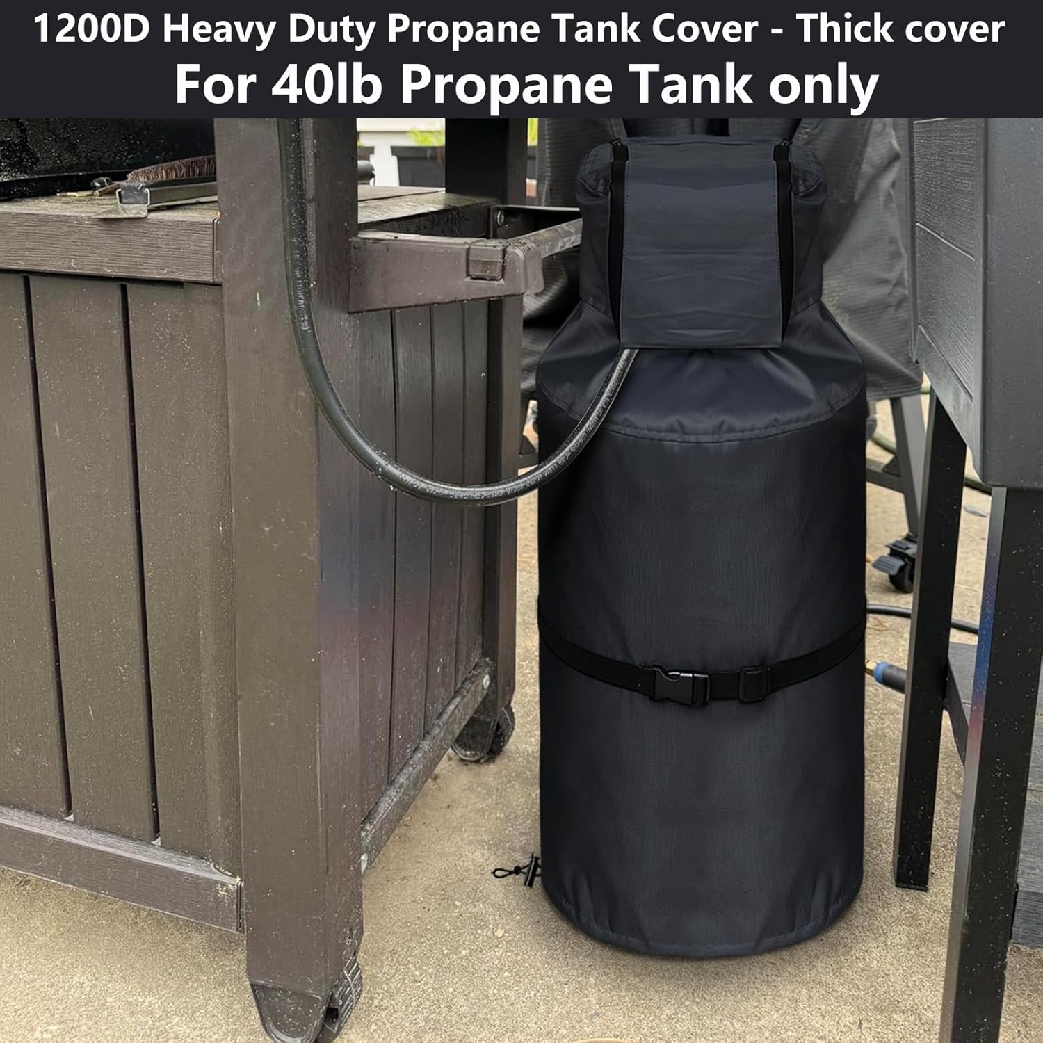 40 lb Propane Tank Cover, 1200D Heavy Duty Waterproof Thick Propane Tank Cover, Can Be Opened Top Easy to Use Waterproof Dustproof, UV-resistant and Frost-Resistant for 40 Gallon Propane Tank (Black)