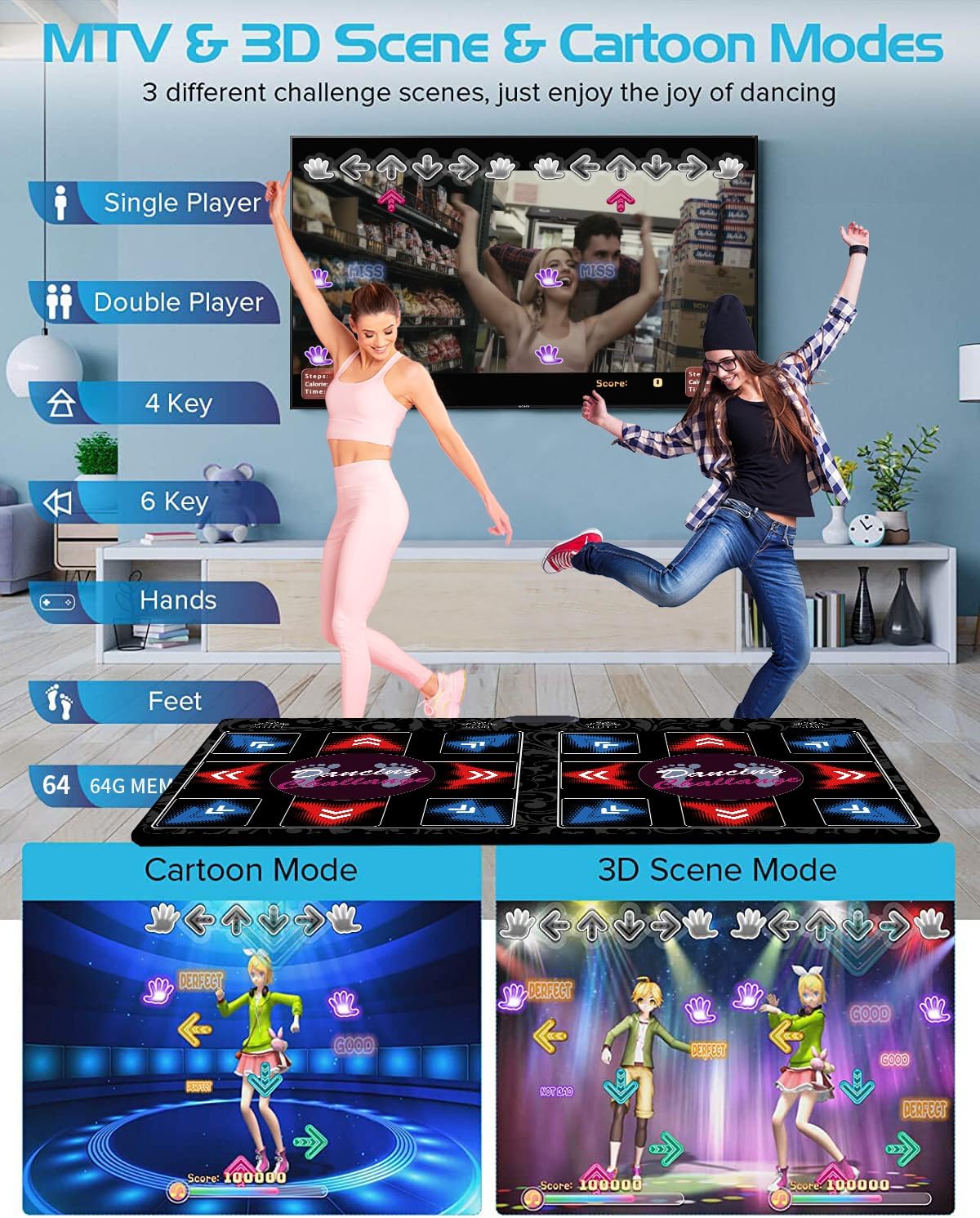 Music Dance Mat for Kids & Adults,Ideal for Fitness Dance Games,899 Games,64GB Memory Card,75 Music Videos,650 Songs.for TV use,Made of Premium Flannel,a Luxurious Gift for Children - Image 3